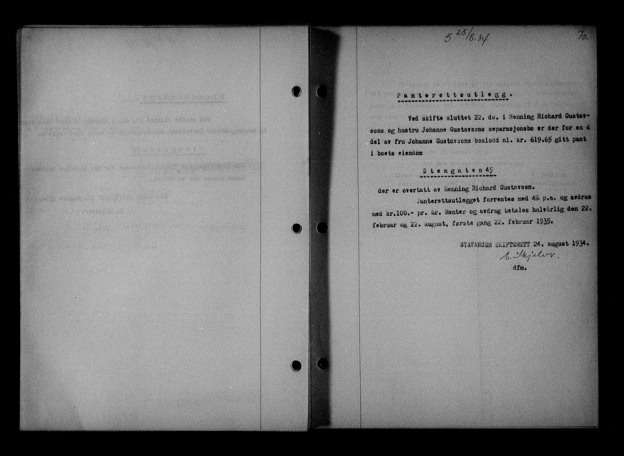 Stavanger byrett, SAST/A-100455/001/4/41/410BB/L0007: Mortgage book no. 57, 1934-1934, Deed date: 25.08.1934