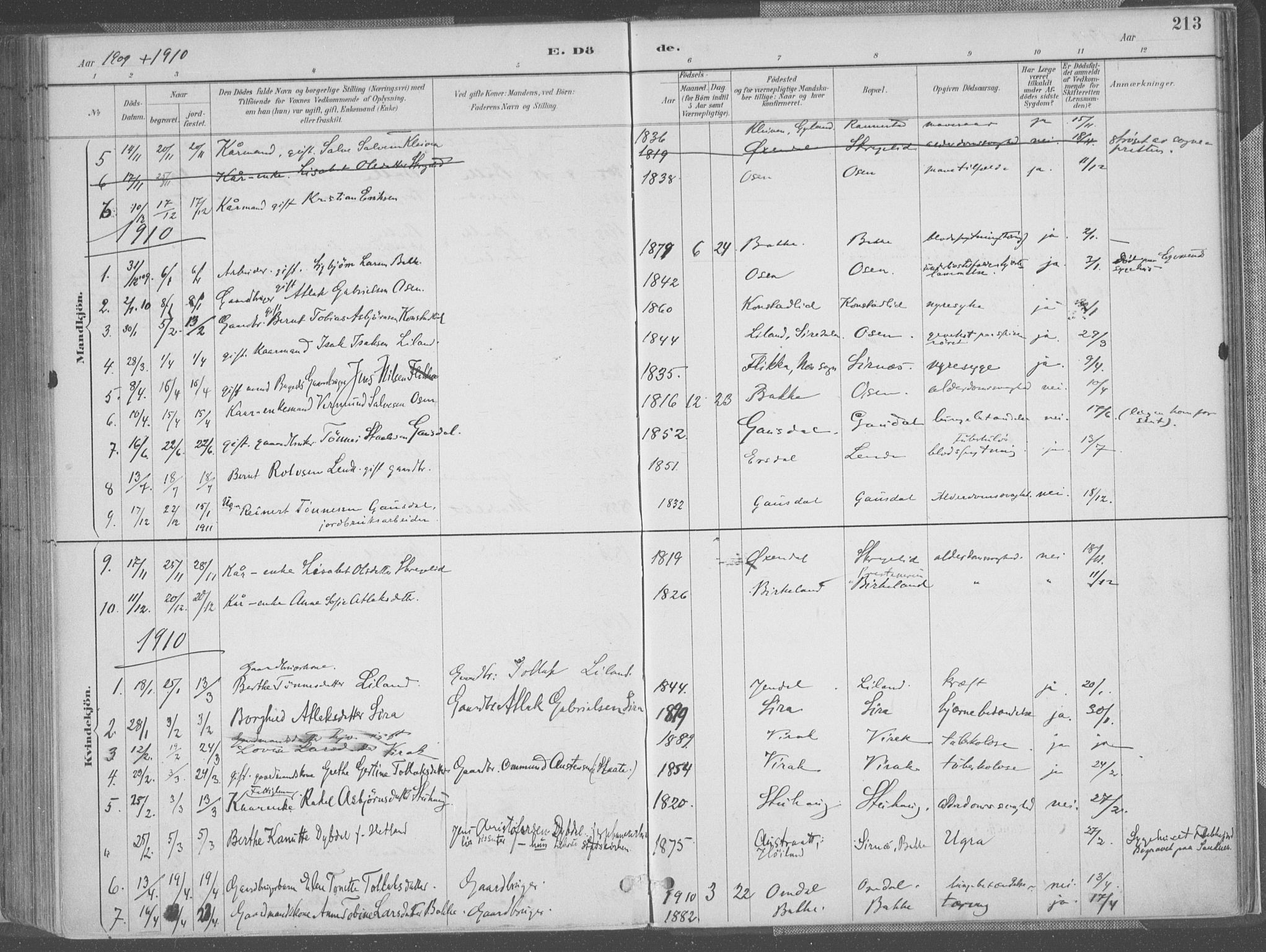 Bakke sokneprestkontor, SAK/1111-0002/F/Fa/Faa/L0008: Parish register (official) no. A 8, 1887-1911, p. 213