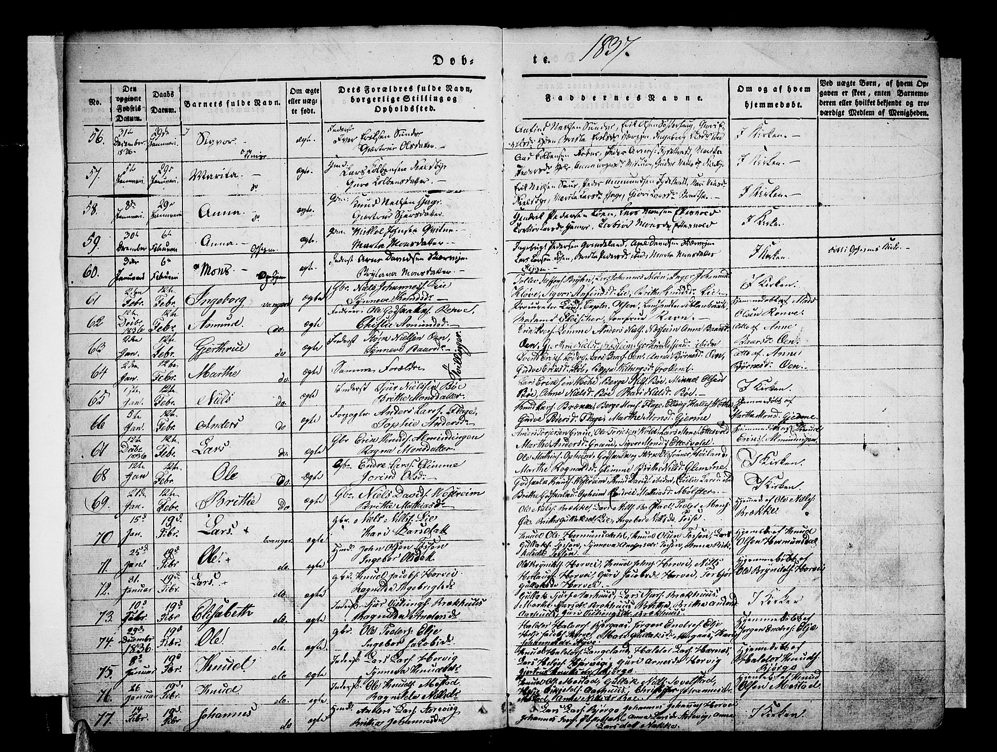 Voss sokneprestembete, SAB/A-79001/H/Haa: Parish register (official) no. A 13, 1836-1851, p. 5