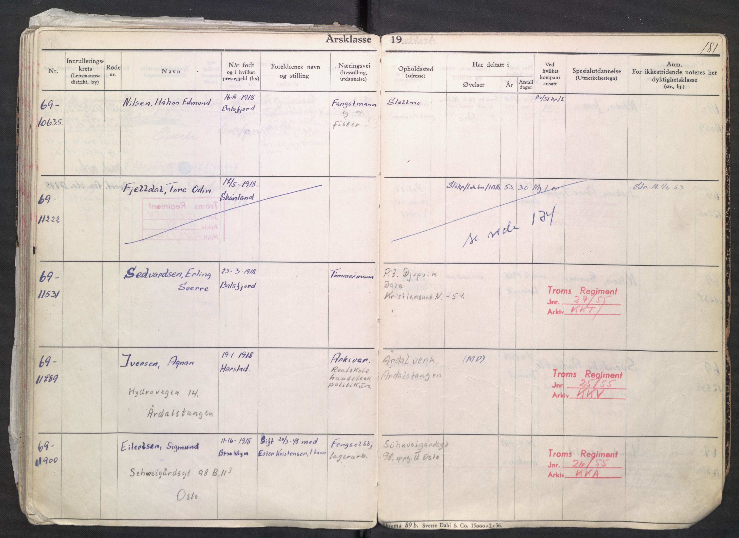 Forsvaret, Troms infanteriregiment nr. 16, AV/RA-RAFA-3146/P/Pa/L0007/0004: Ruller / Rulle for regimentets menige mannskaper, årsklasse 1939, 1939, p. 181