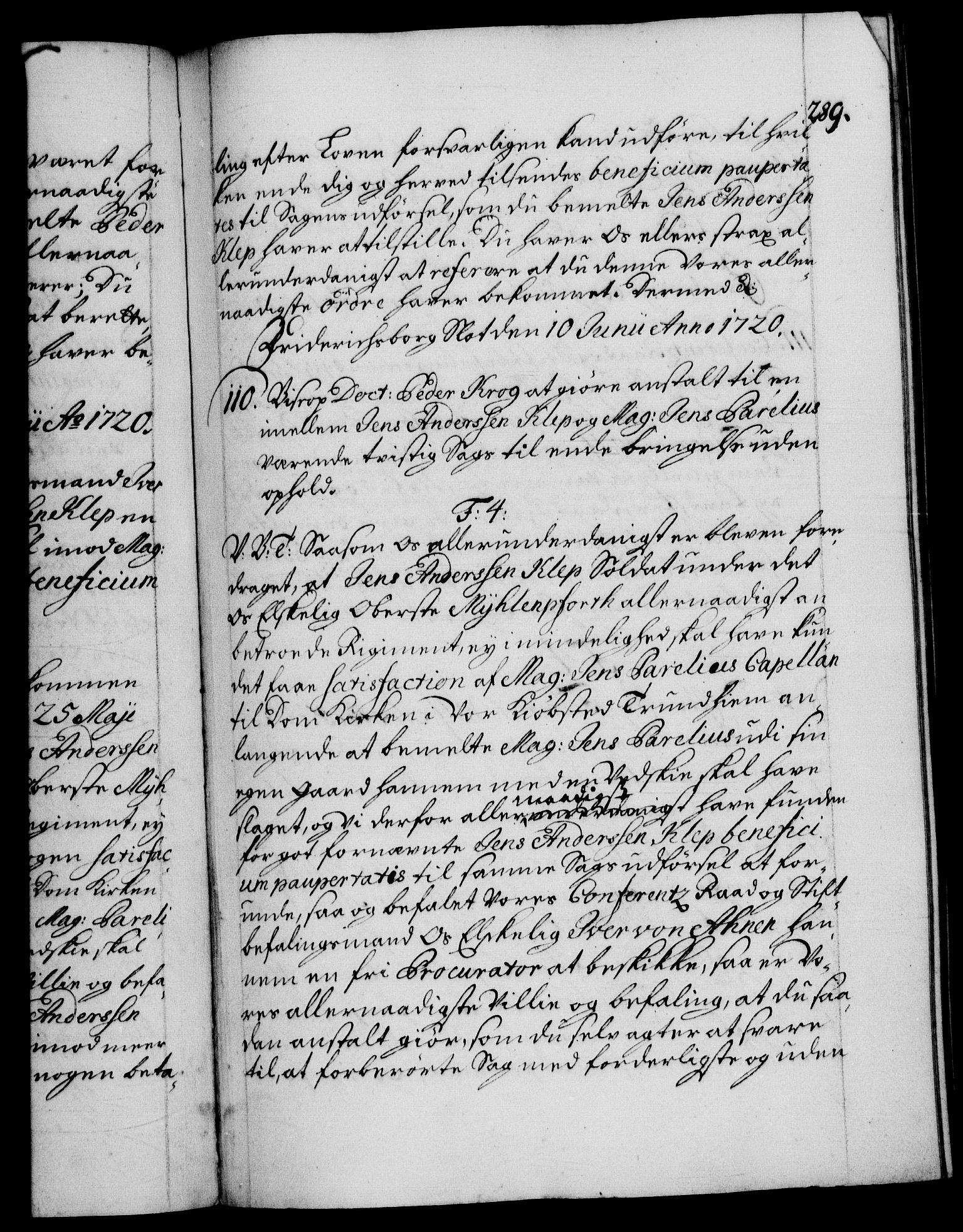Danske Kanselli 1572-1799, AV/RA-EA-3023/F/Fc/Fca/Fcab/L0021: Norske tegnelser, 1719-1721, p. 289a