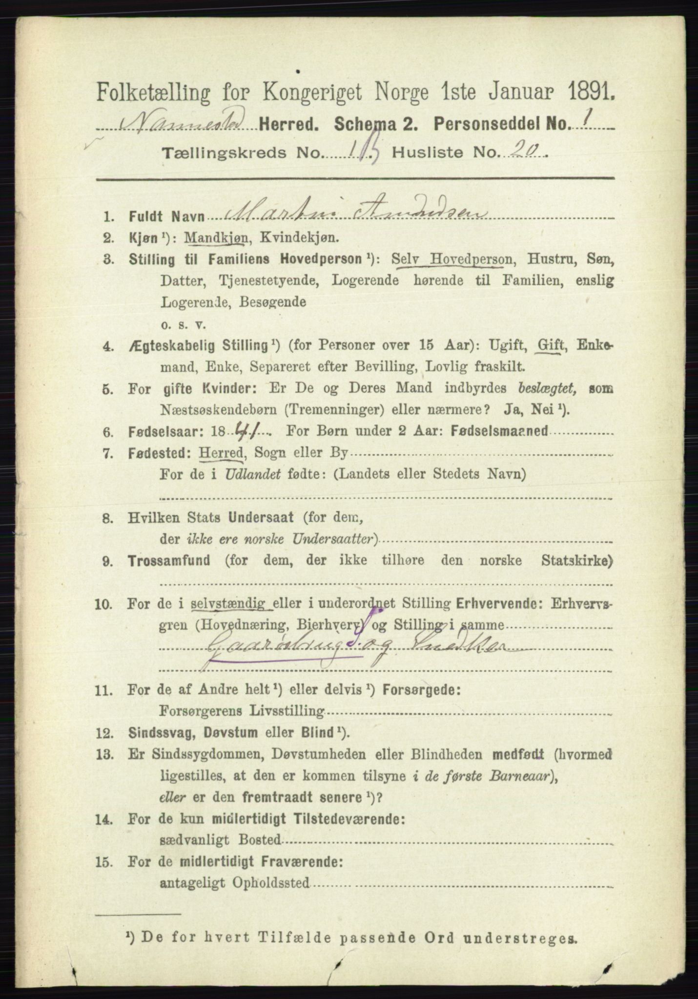 RA, 1891 census for 0238 Nannestad, 1891, p. 809