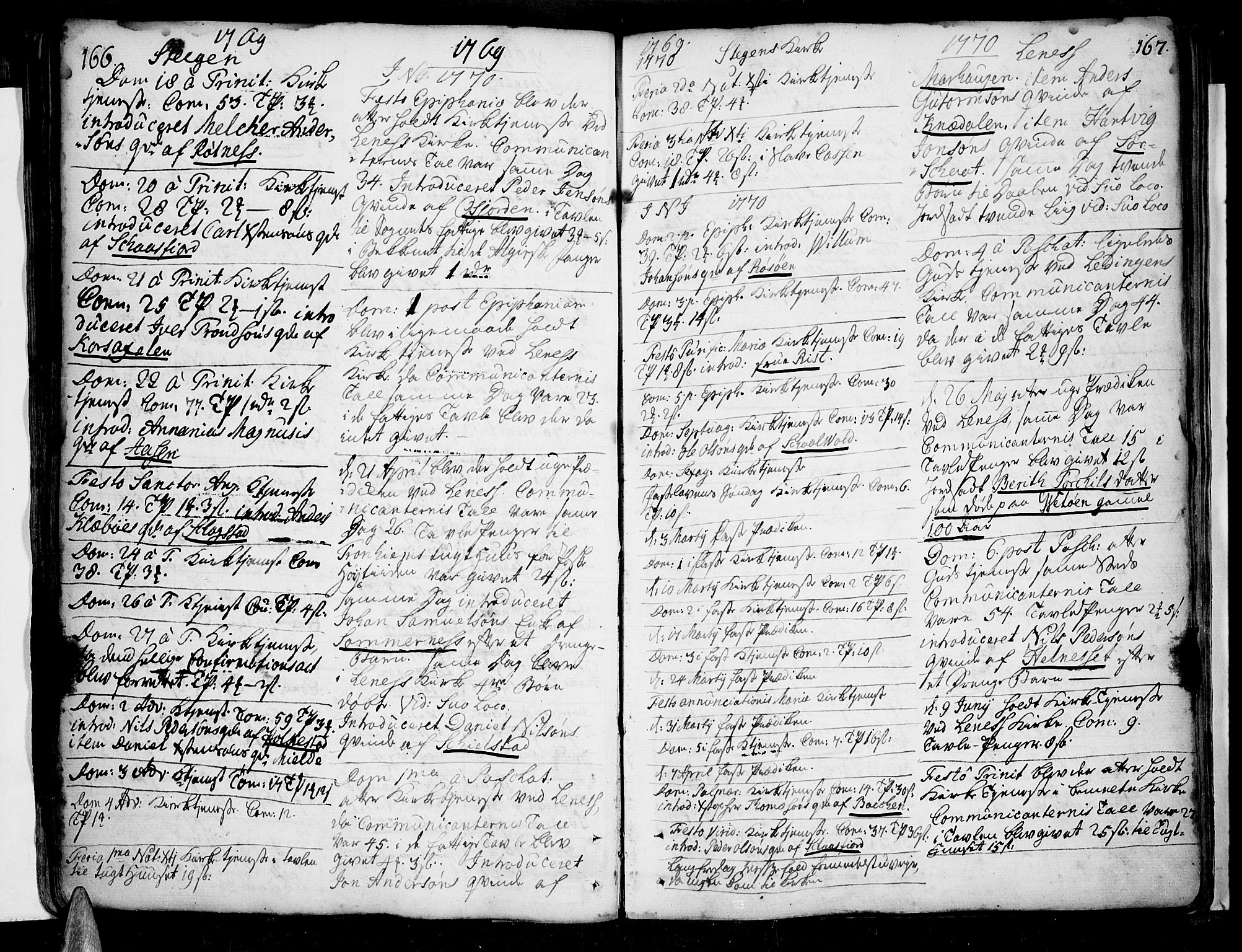 Ministerialprotokoller, klokkerbøker og fødselsregistre - Nordland, SAT/A-1459/855/L0795: Parish register (official) no. 855A03, 1748-1776, p. 166-167