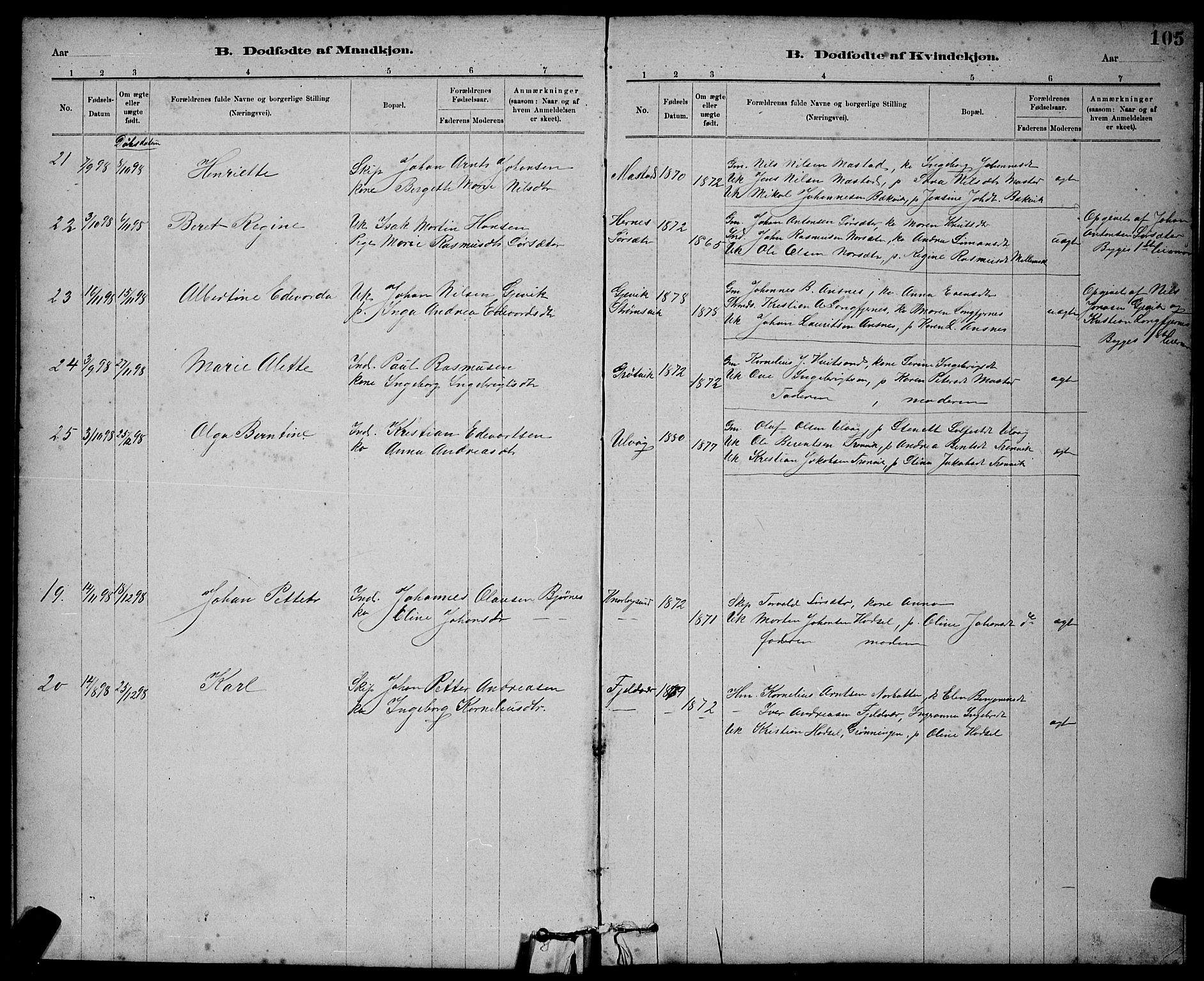Ministerialprotokoller, klokkerbøker og fødselsregistre - Sør-Trøndelag, SAT/A-1456/637/L0562: Parish register (copy) no. 637C03, 1883-1898, p. 105