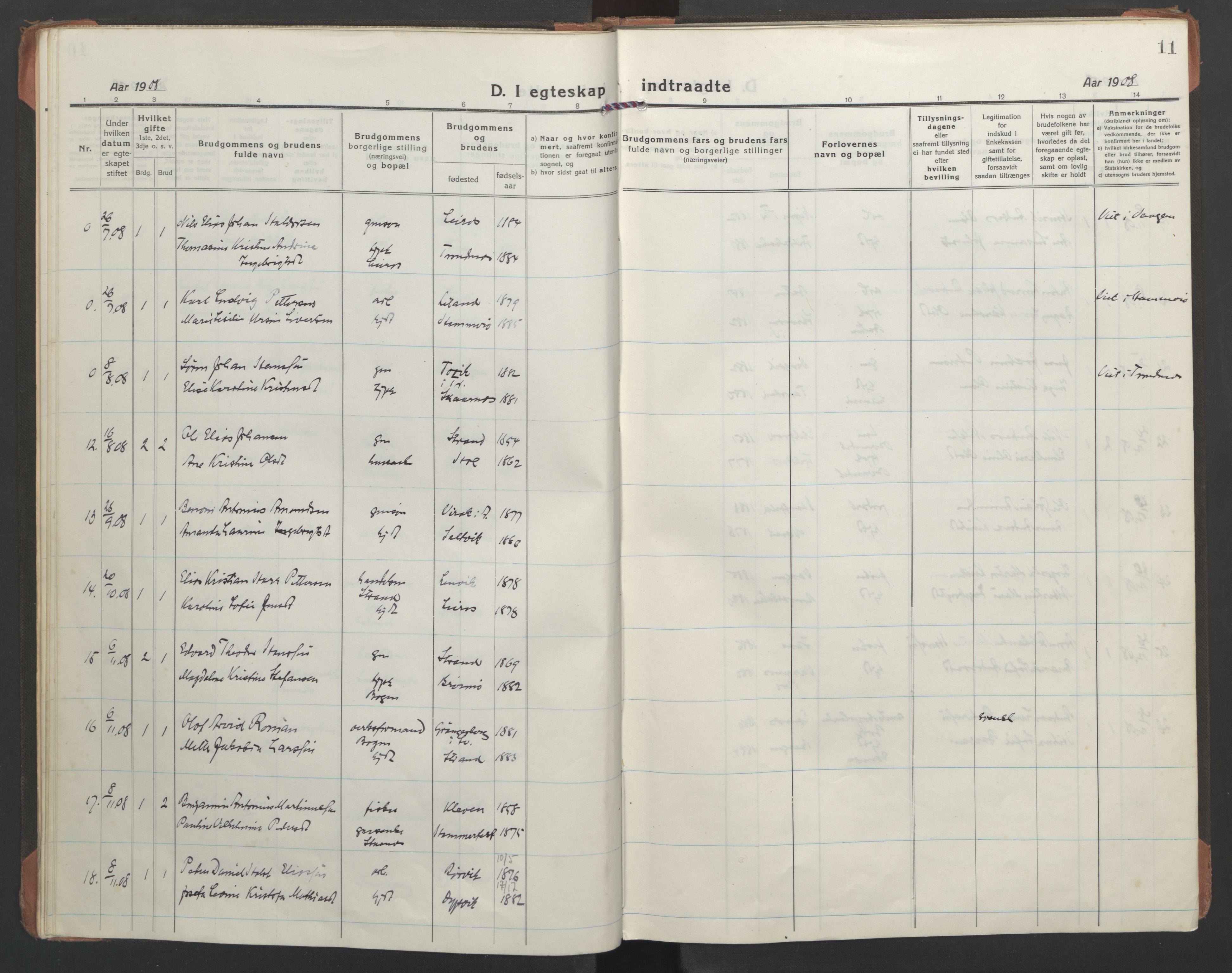 Ministerialprotokoller, klokkerbøker og fødselsregistre - Nordland, AV/SAT-A-1459/863/L0902: Parish register (official) no. 863A14, 1906-1937, p. 11