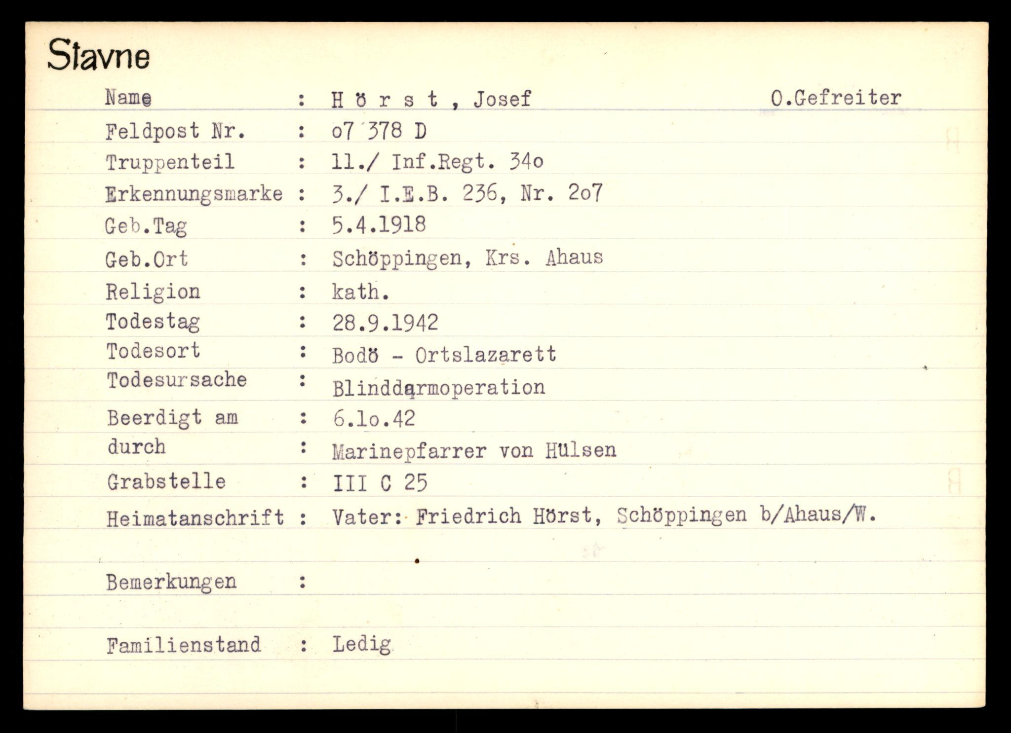 Distriktskontoret for krigsgraver, AV/SAT-A-5030/E/L0003: Kasett/kartotek over tysk Krigskirkegård Stavne, 1945, p. 601