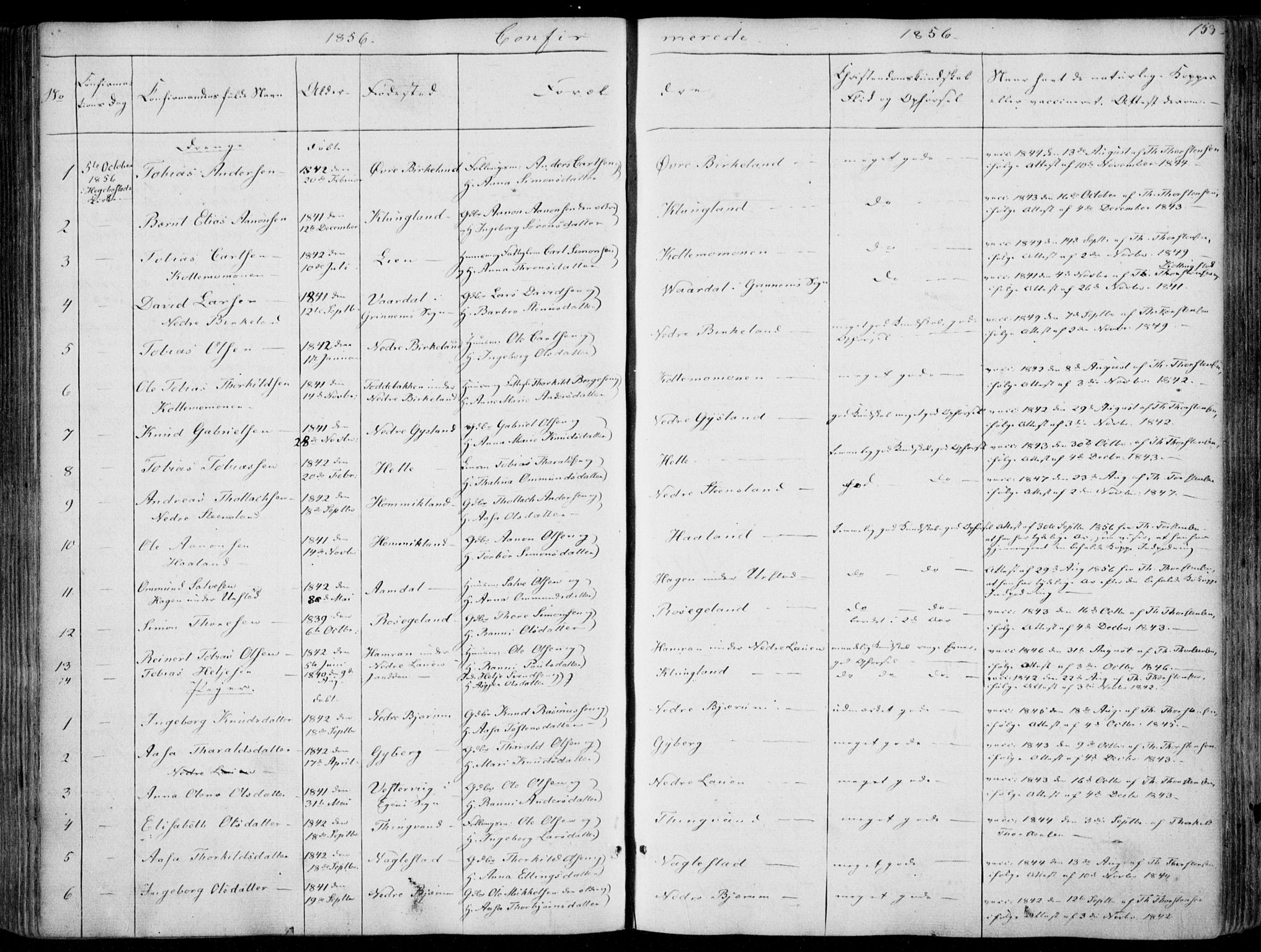 Hægebostad sokneprestkontor, AV/SAK-1111-0024/F/Fa/Faa/L0004: Parish register (official) no. A 4, 1834-1864, p. 153