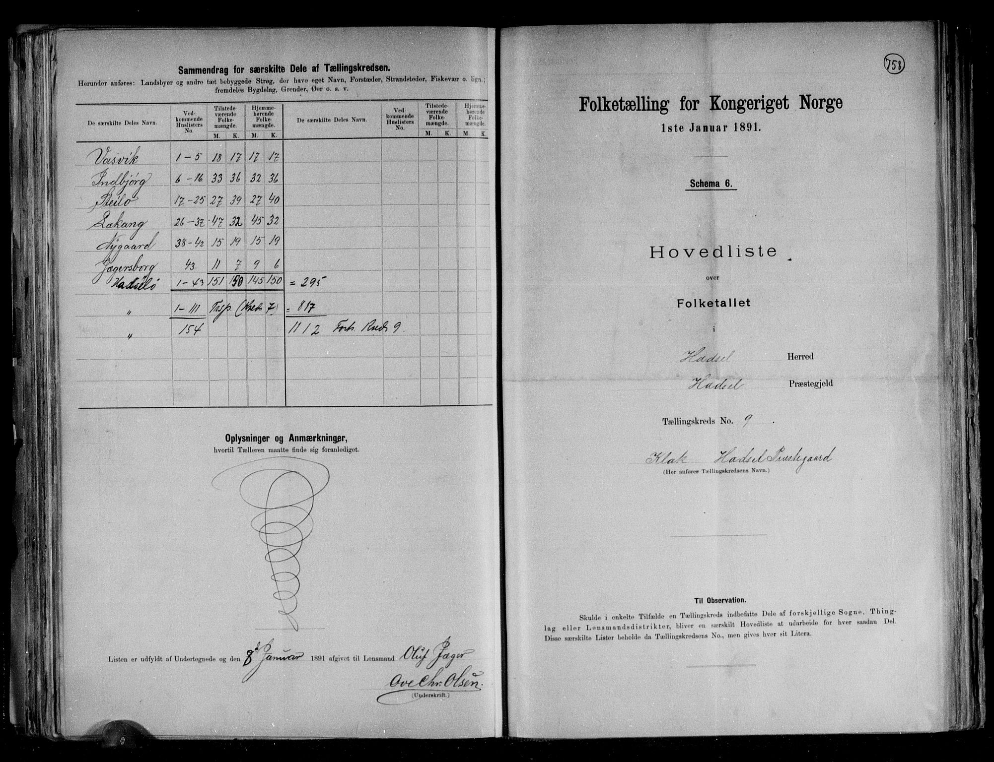 RA, 1891 census for 1866 Hadsel, 1891, p. 23