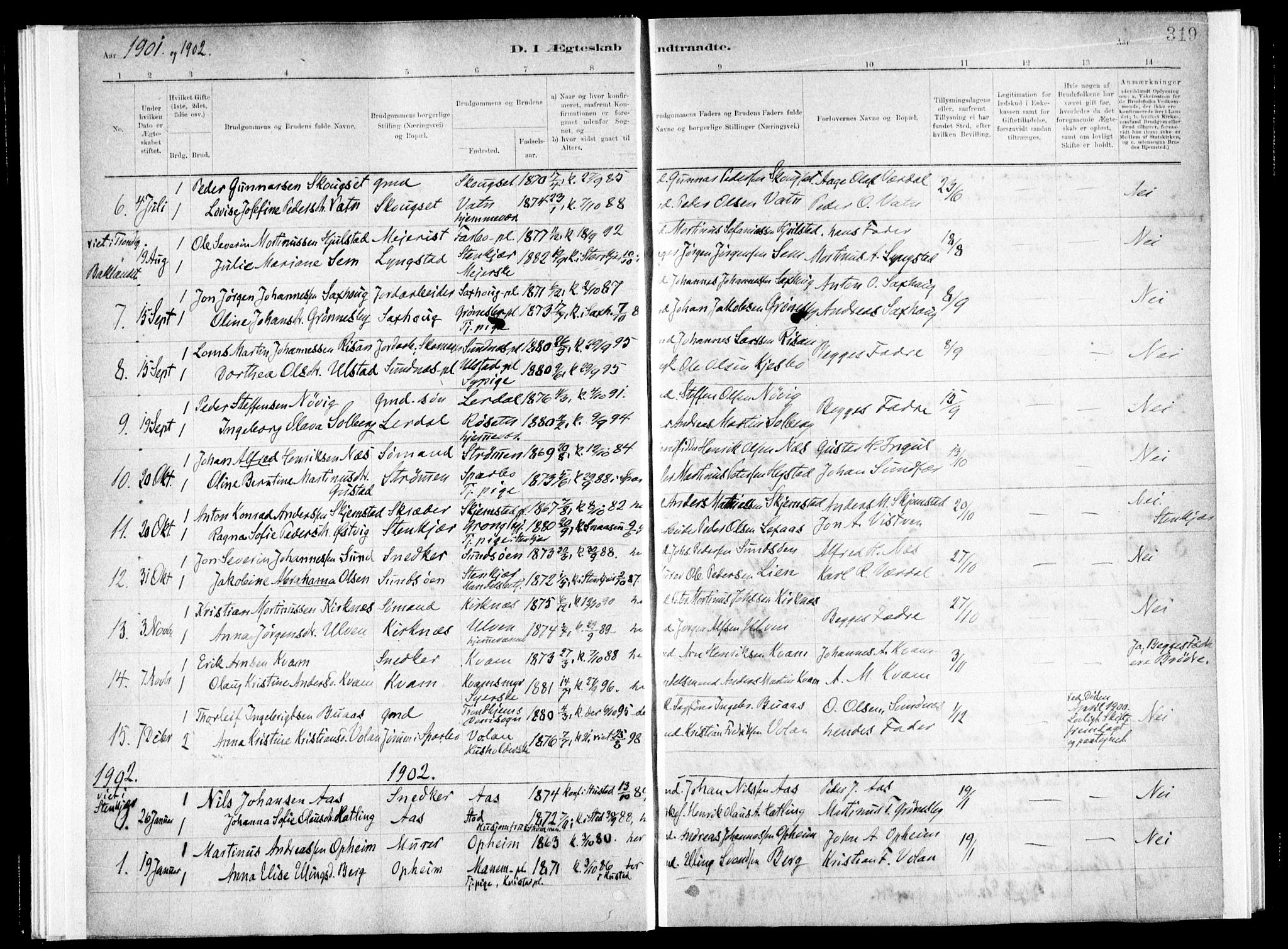 Ministerialprotokoller, klokkerbøker og fødselsregistre - Nord-Trøndelag, SAT/A-1458/730/L0285: Parish register (official) no. 730A10, 1879-1914, p. 319