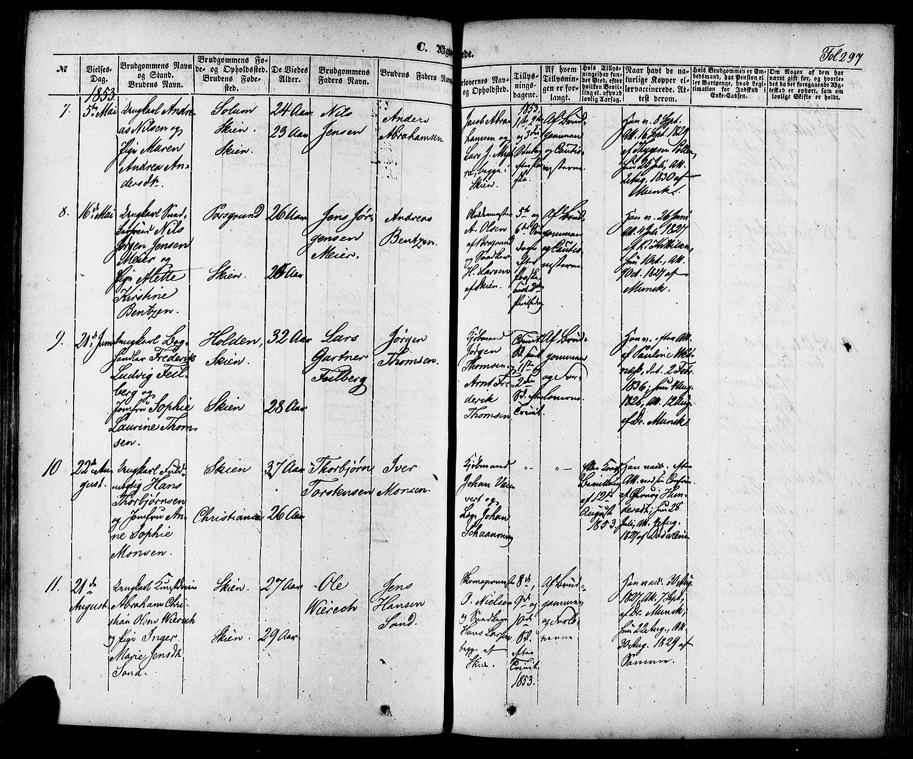 Skien kirkebøker, SAKO/A-302/F/Fa/L0006a: Parish register (official) no. 6A, 1843-1856, p. 297