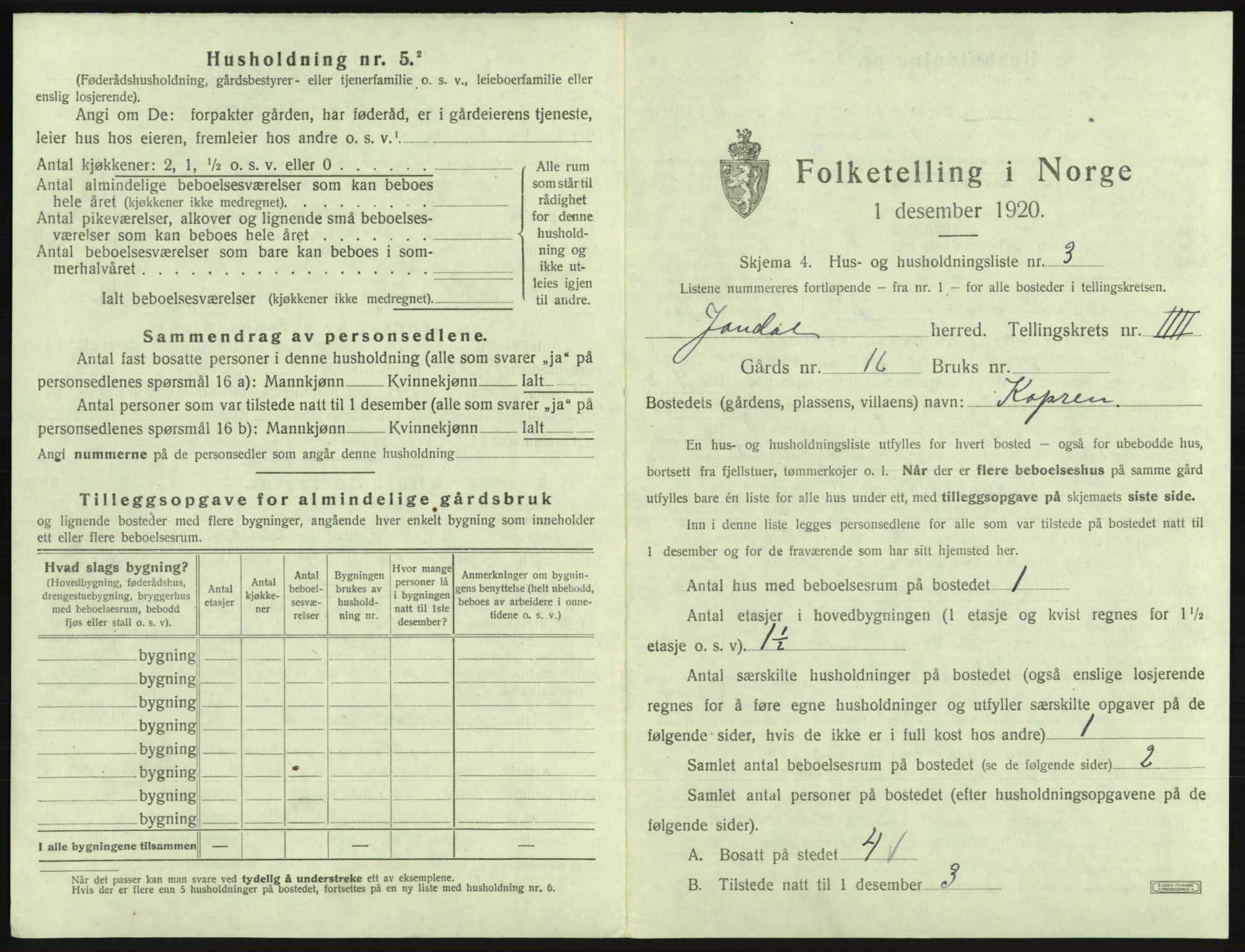 SAB, 1920 census for Jondal, 1920, p. 306