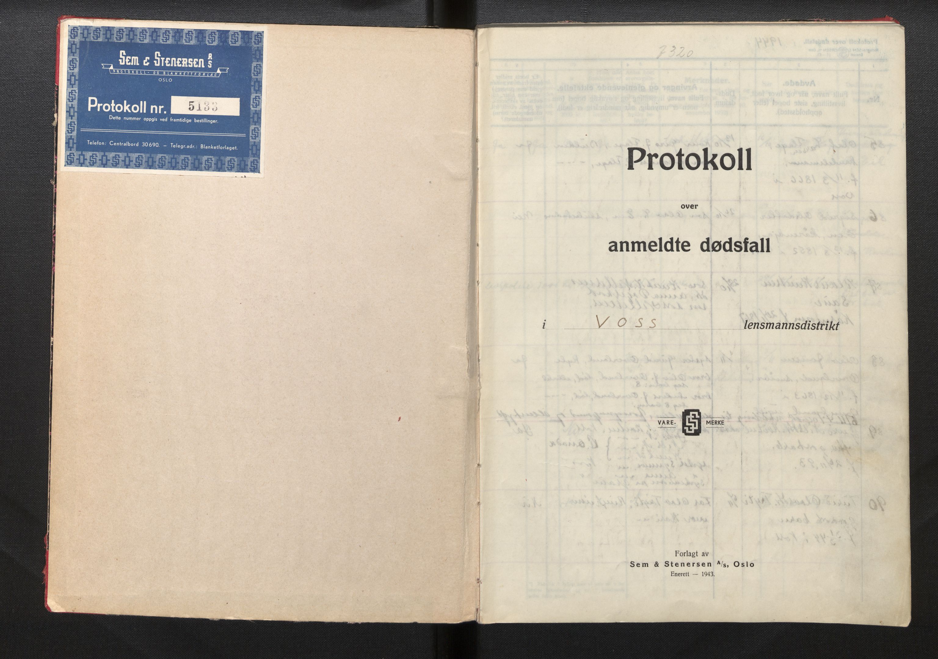 Lensmannen i Voss, SAB/A-35801/0006/L0005: Dødsfallprotokoll, 1944-1949