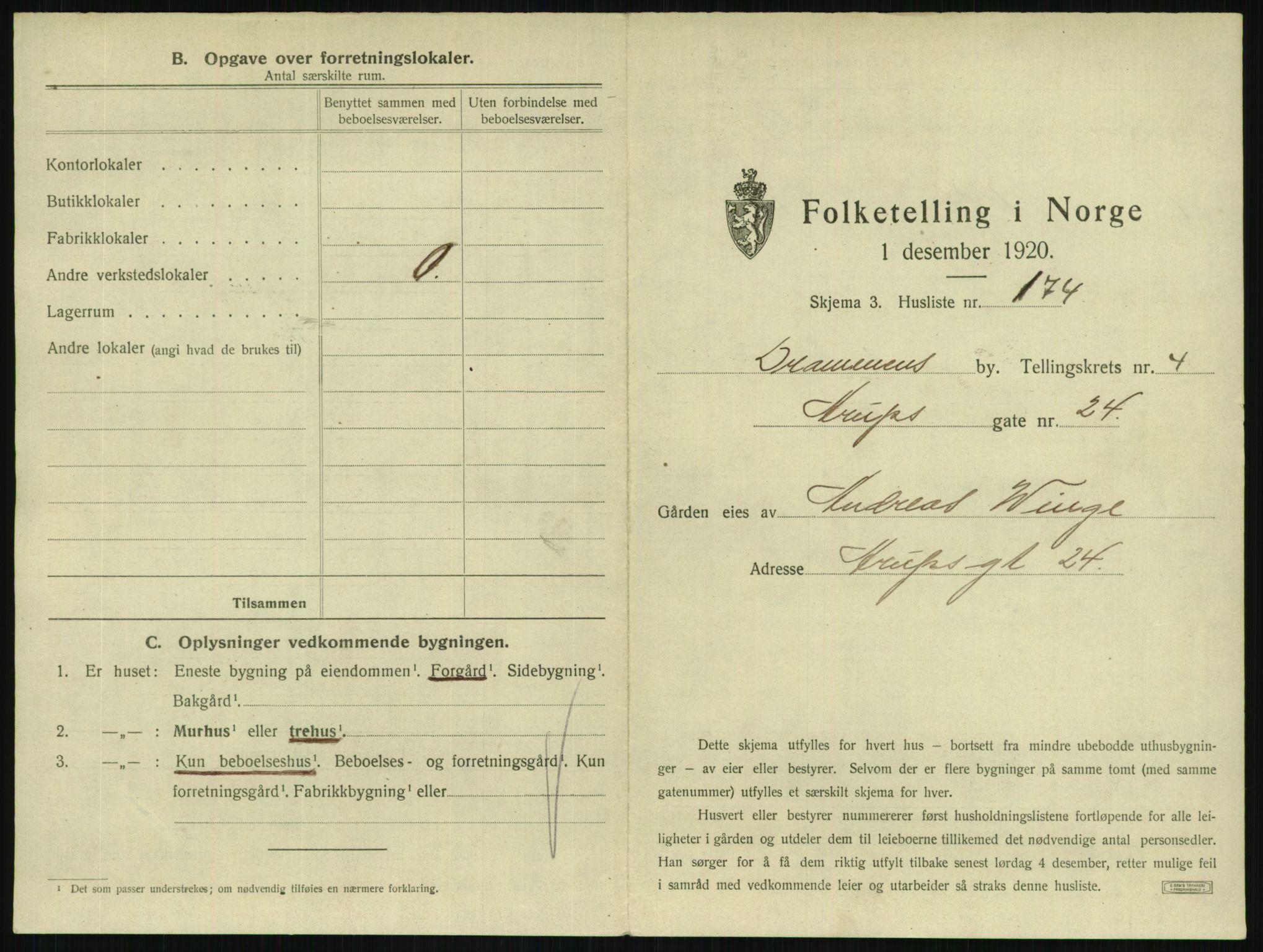 SAKO, 1920 census for Drammen, 1920, p. 2080