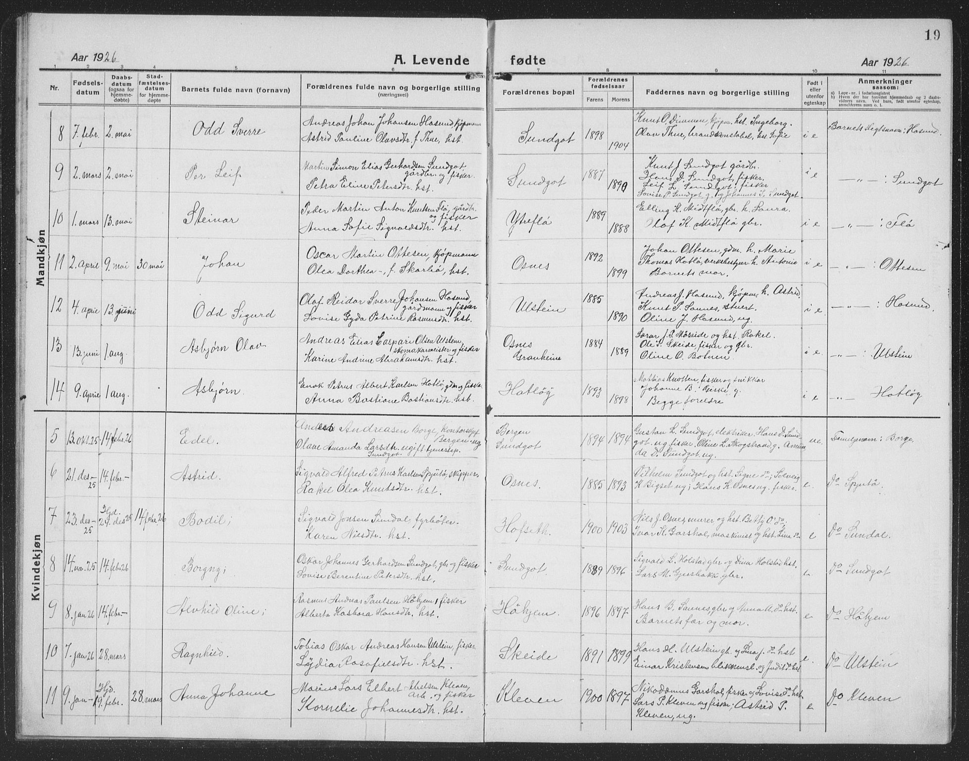 Ministerialprotokoller, klokkerbøker og fødselsregistre - Møre og Romsdal, AV/SAT-A-1454/509/L0113: Parish register (copy) no. 509C03, 1923-1939, p. 19