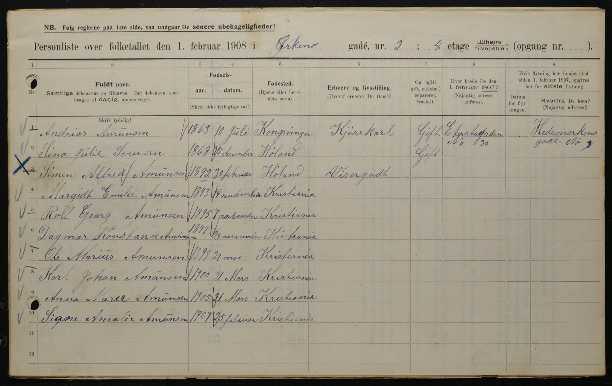 OBA, Municipal Census 1908 for Kristiania, 1908, p. 68036