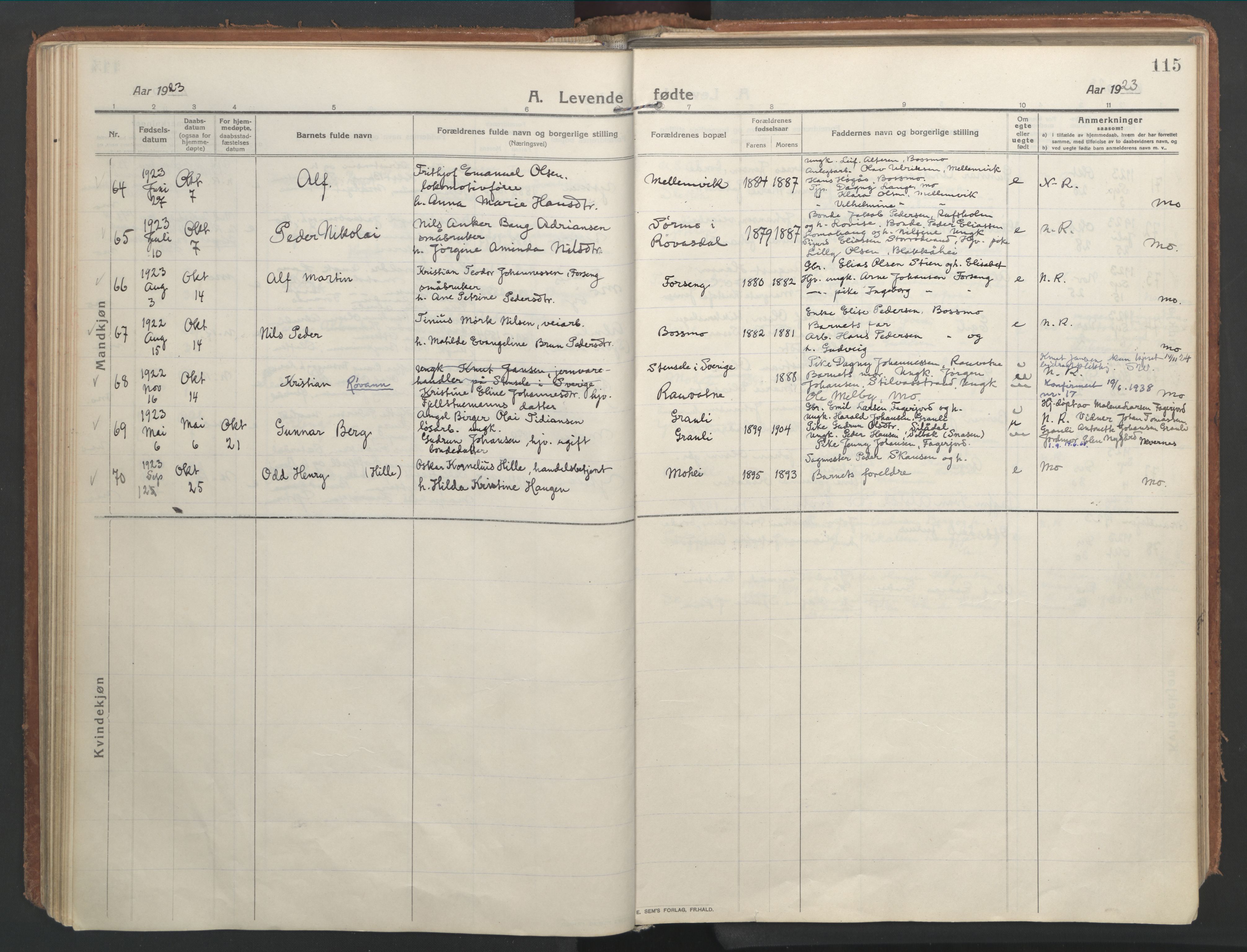 Ministerialprotokoller, klokkerbøker og fødselsregistre - Nordland, AV/SAT-A-1459/827/L0404: Parish register (official) no. 827A16, 1912-1925, p. 115