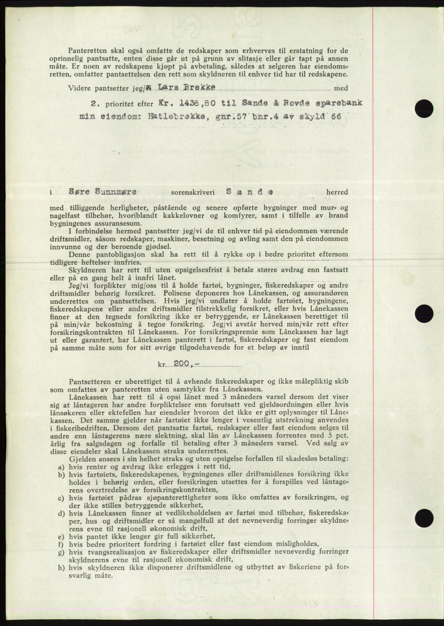 Søre Sunnmøre sorenskriveri, AV/SAT-A-4122/1/2/2C/L0066: Mortgage book no. 60, 1938-1938, Diary no: : 1592/1938