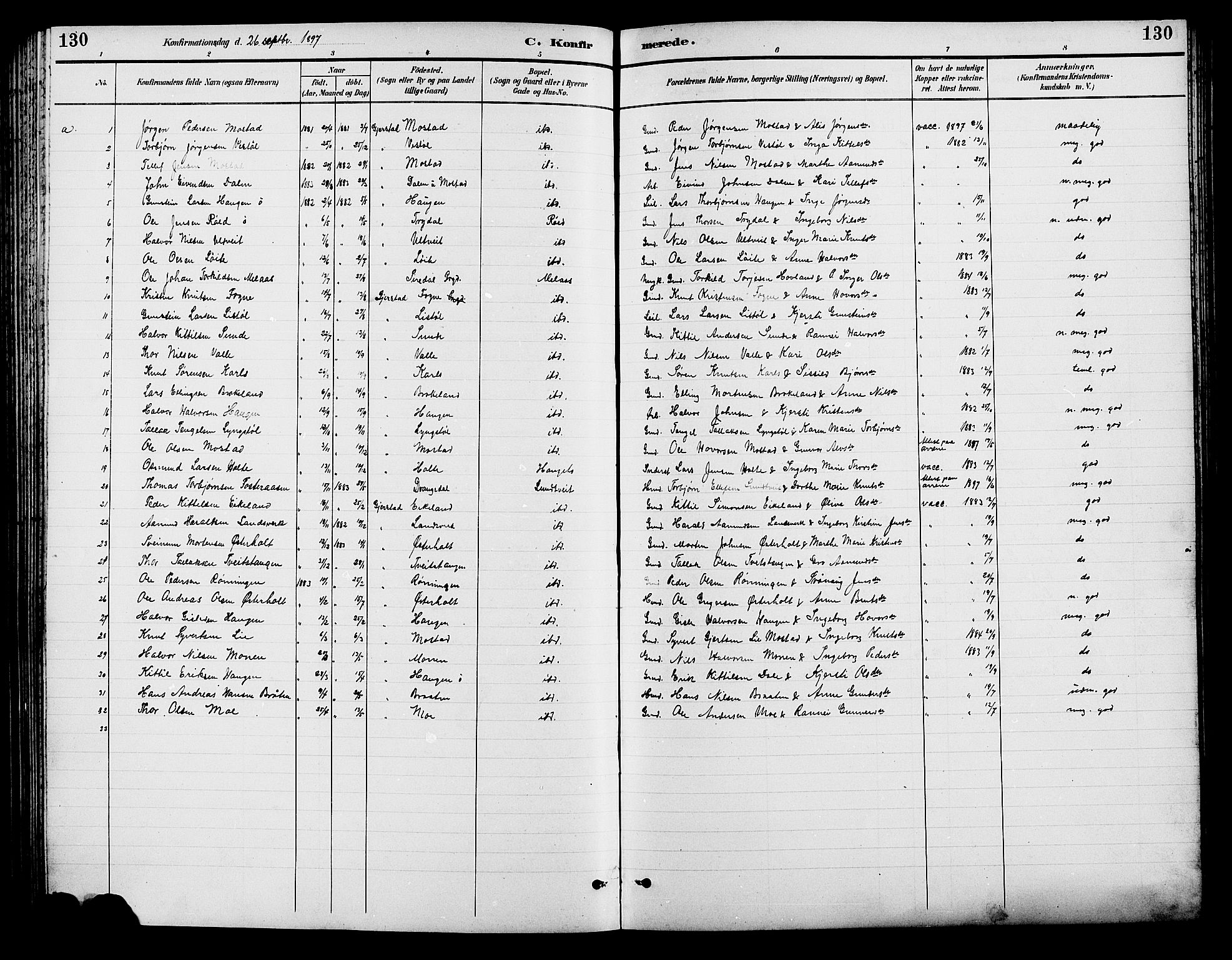 Gjerstad sokneprestkontor, SAK/1111-0014/F/Fb/Fba/L0007: Parish register (copy) no. B 7, 1891-1908, p. 130