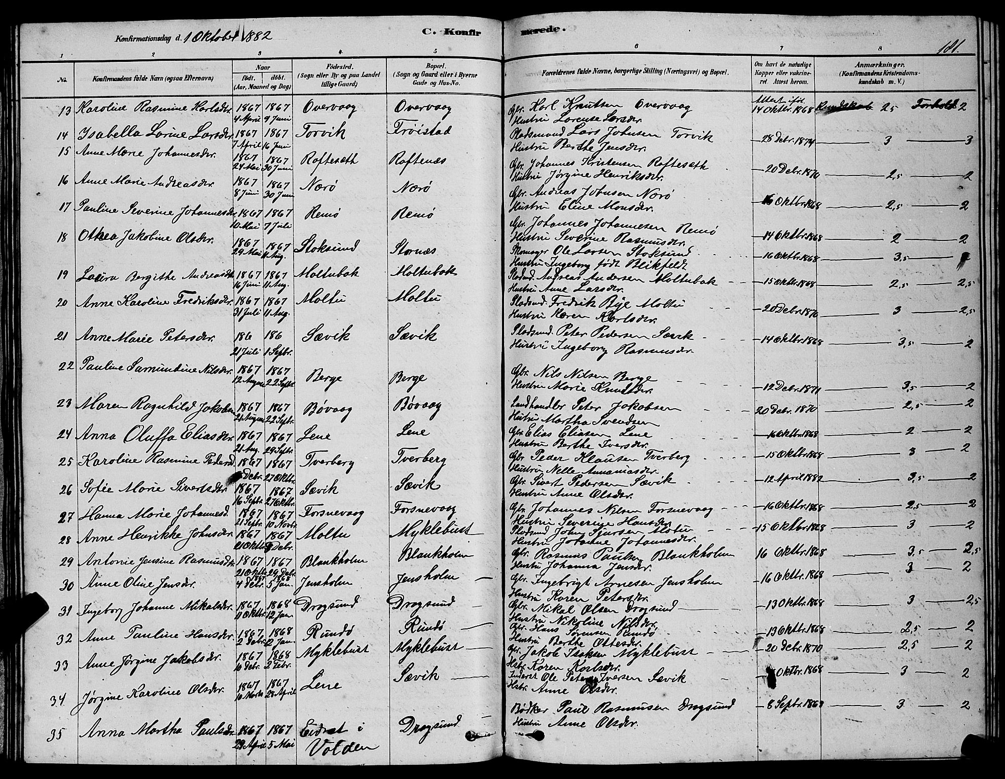 Ministerialprotokoller, klokkerbøker og fødselsregistre - Møre og Romsdal, AV/SAT-A-1454/507/L0081: Parish register (copy) no. 507C04, 1878-1898, p. 181