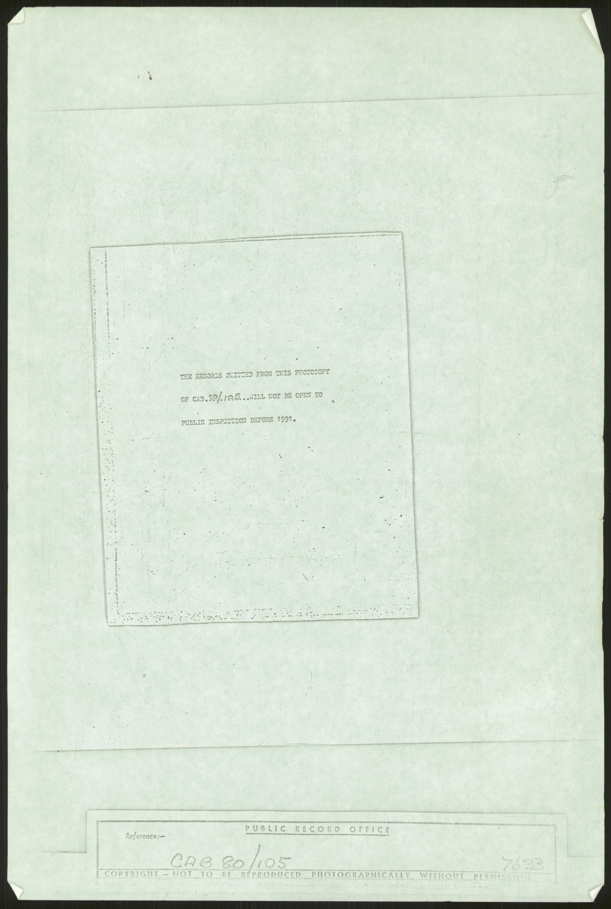 Skodvin, Magne, RA/PA-2036/F/L0006/0001: Kopier fra Public Record Office / CAB 80/105, 1940