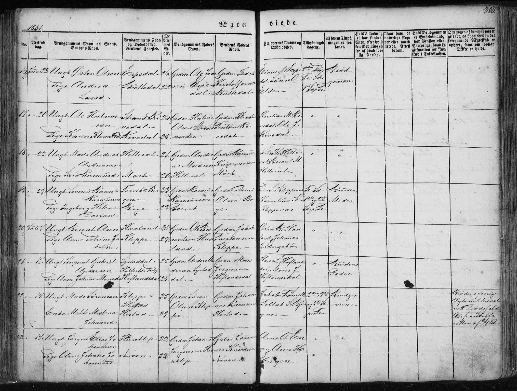 Fjaler sokneprestembete, AV/SAB-A-79801/H/Haa/Haaa/L0006: Parish register (official) no. A 6, 1835-1884, p. 305