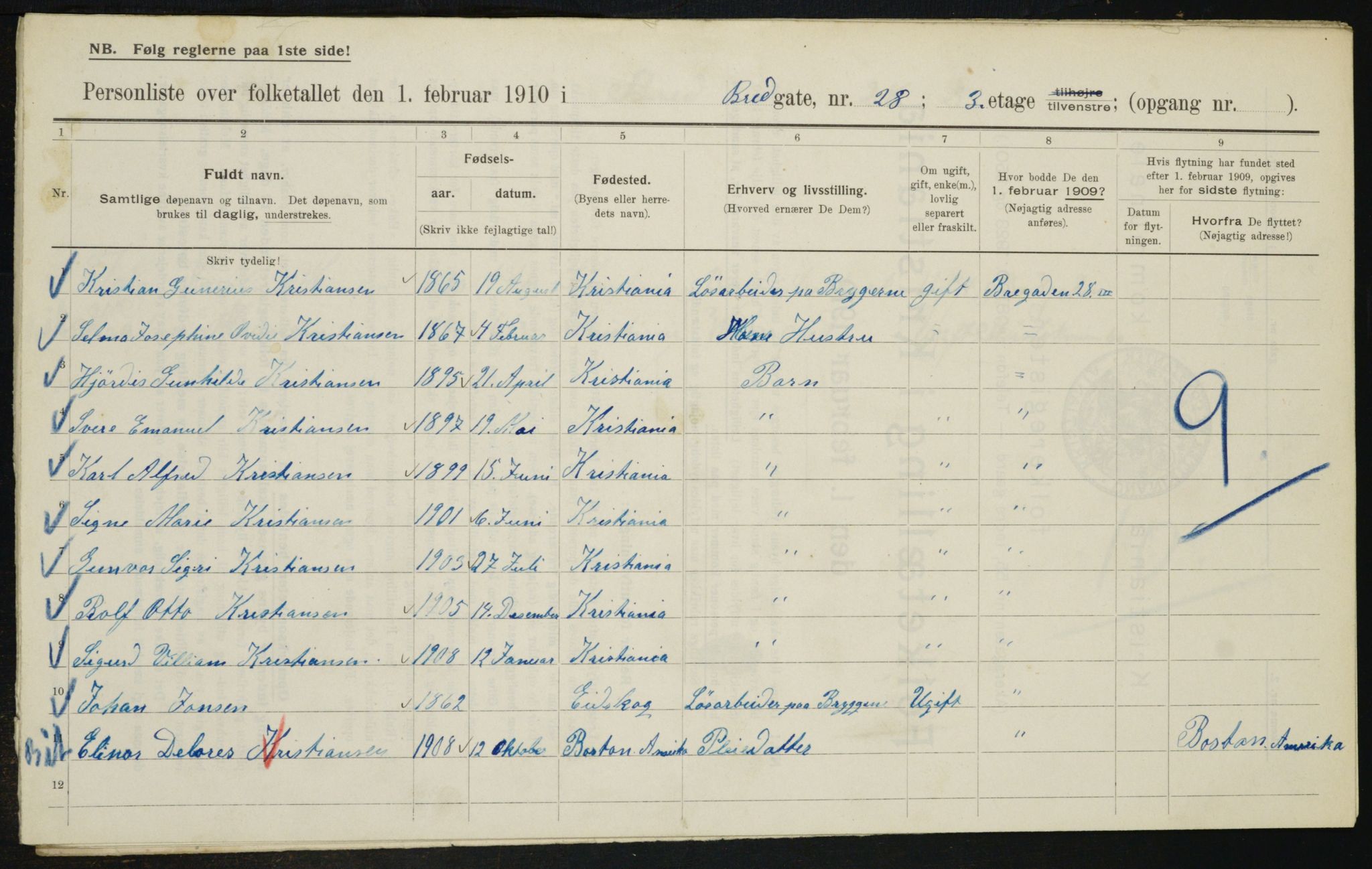 OBA, Municipal Census 1910 for Kristiania, 1910, p. 8334