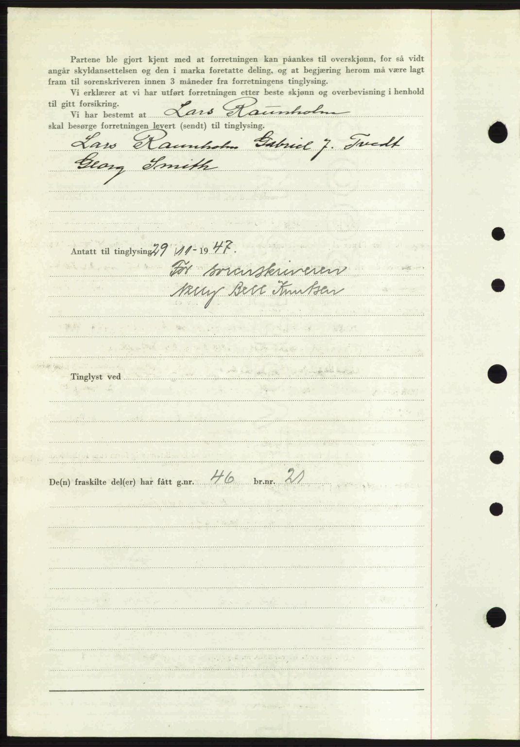 Nordhordland sorenskrivar, SAB/A-2901/1/G/Gb/Gbf/L0032: Mortgage book no. A32, 1947-1947, Diary no: : 3166/1947