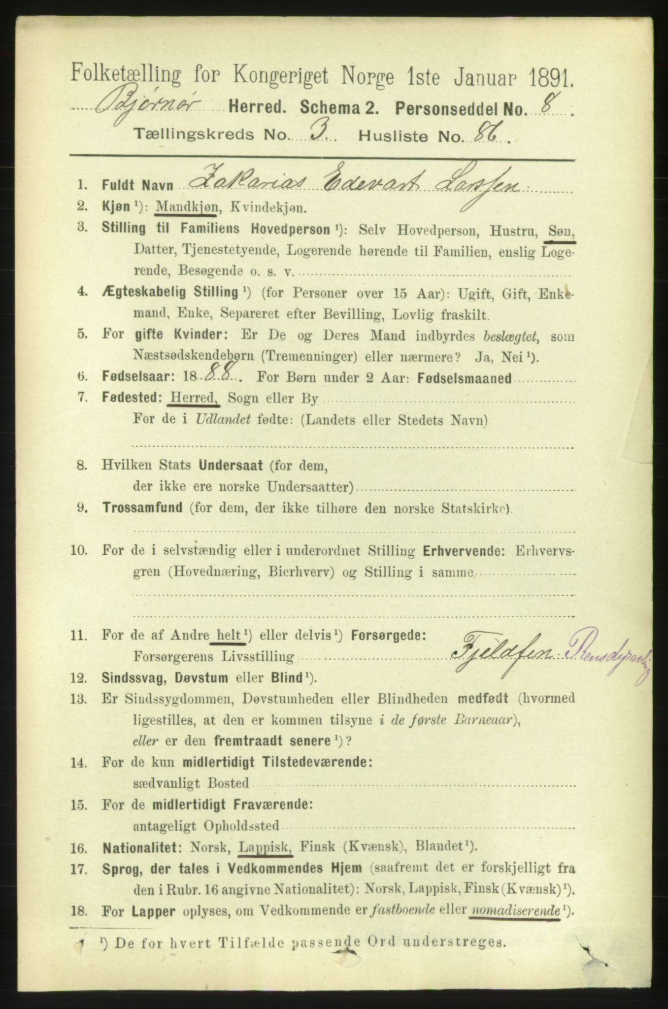 RA, 1891 census for 1632 Bjørnør, 1891, p. 1787