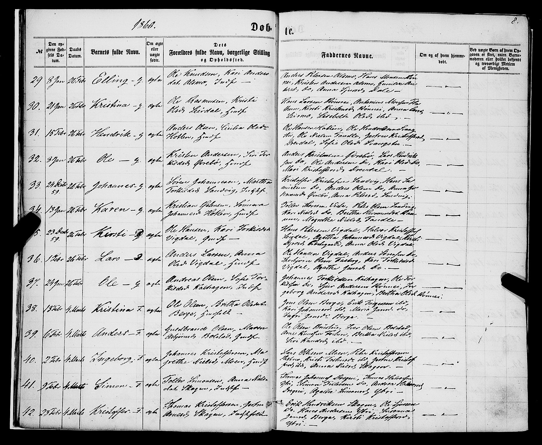 Luster sokneprestembete, SAB/A-81101/H/Haa/Haaa/L0008: Parish register (official) no. A 8, 1860-1870, p. 8