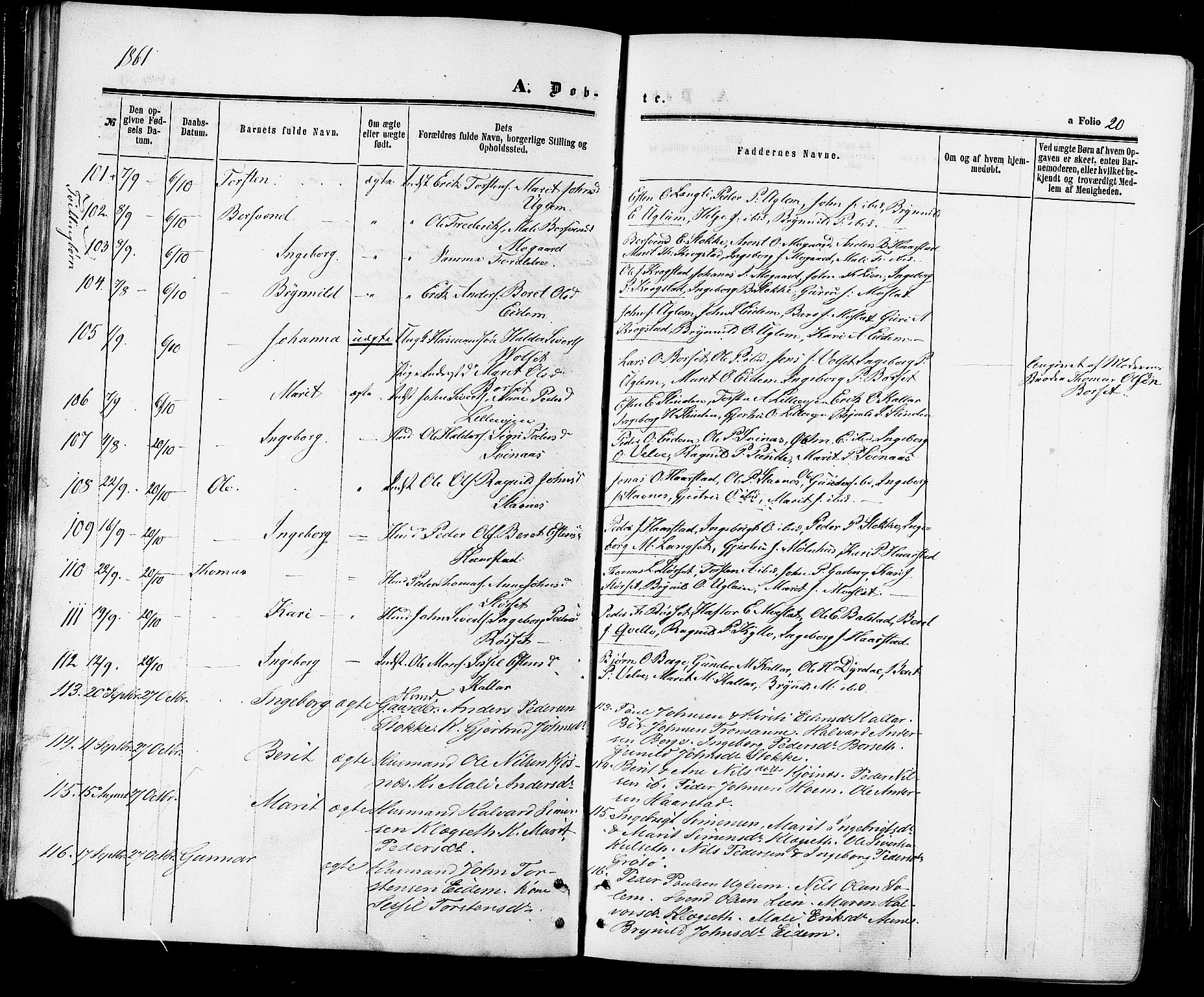 Ministerialprotokoller, klokkerbøker og fødselsregistre - Sør-Trøndelag, AV/SAT-A-1456/695/L1147: Parish register (official) no. 695A07, 1860-1877, p. 20