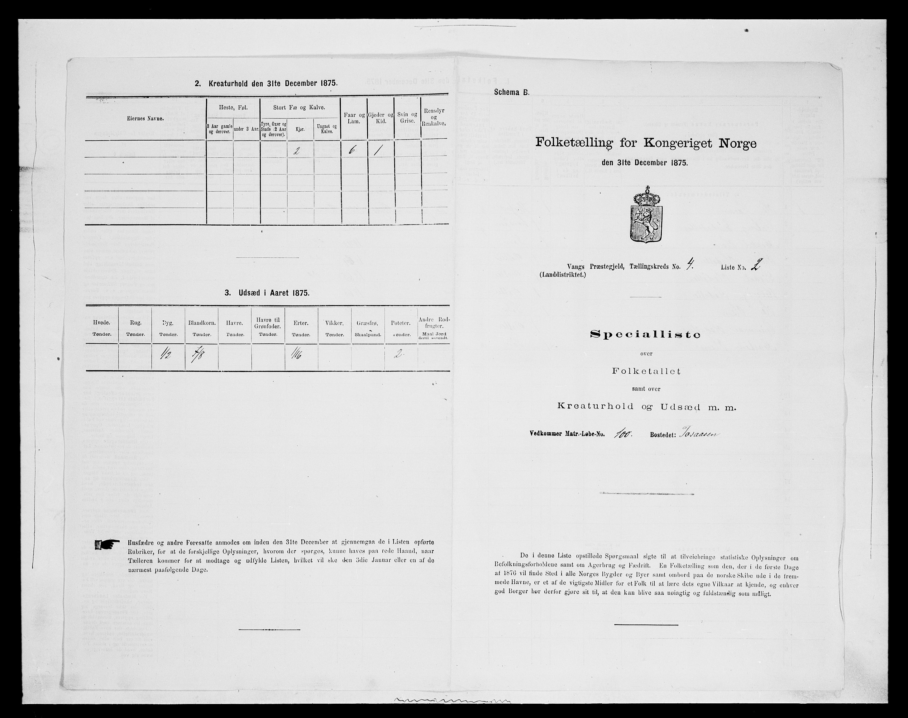 SAH, 1875 census for 0414L Vang/Vang og Furnes, 1875, p. 842