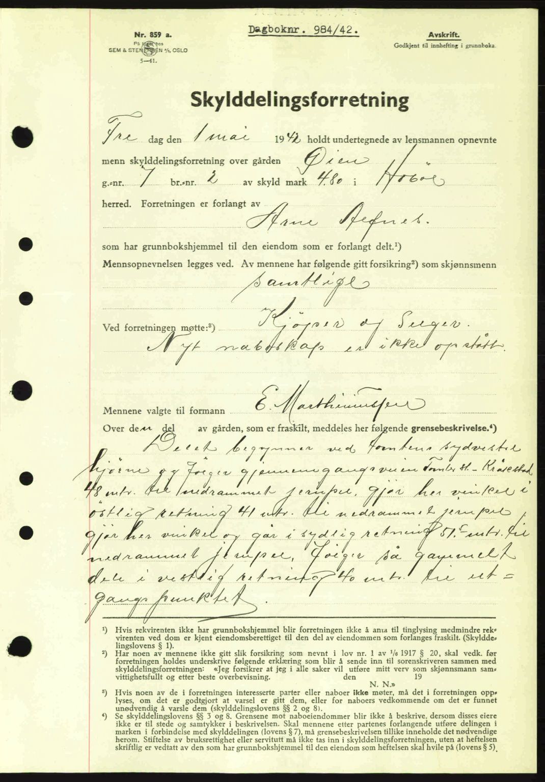 Moss sorenskriveri, SAO/A-10168: Mortgage book no. A9, 1941-1942, Diary no: : 984/1942