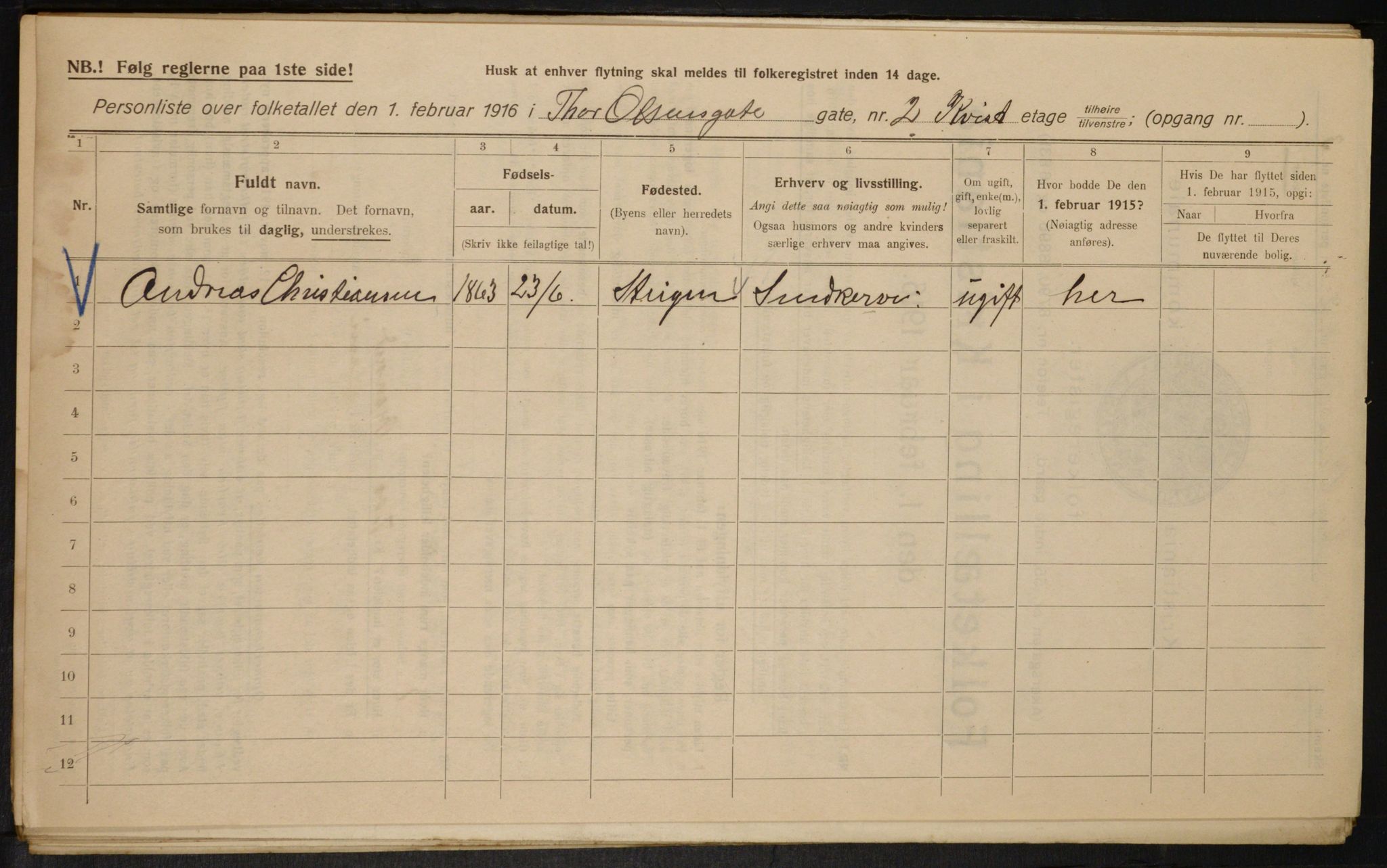 OBA, Municipal Census 1916 for Kristiania, 1916, p. 112354