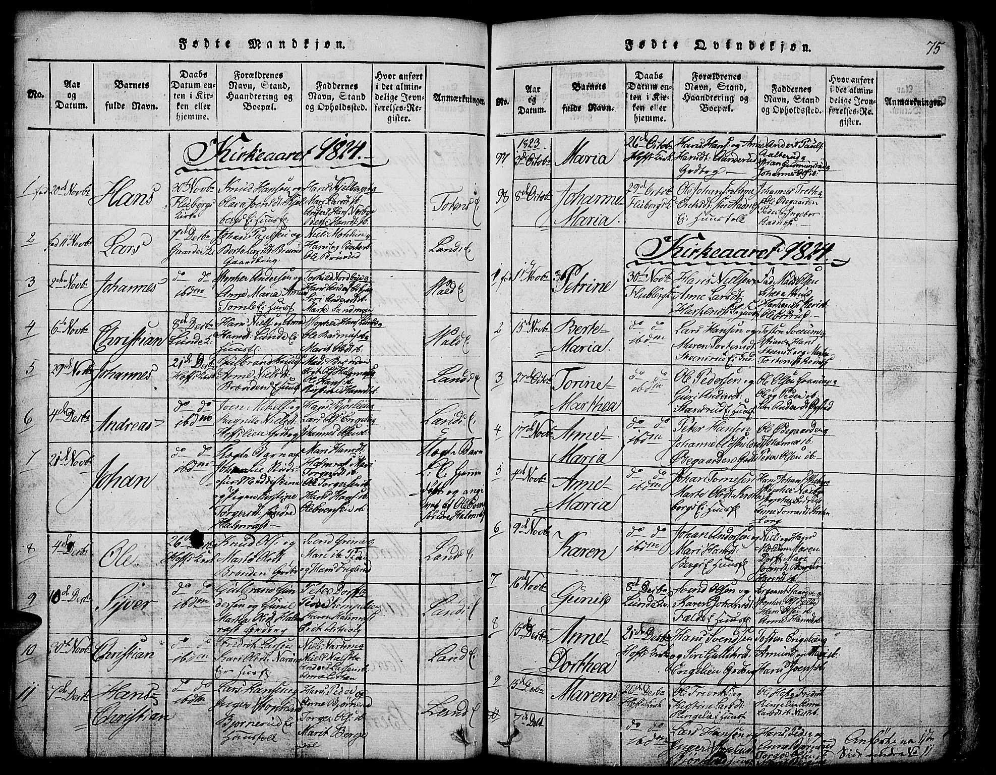 Land prestekontor, AV/SAH-PREST-120/H/Ha/Hab/L0001: Parish register (copy) no. 1, 1814-1833, p. 75