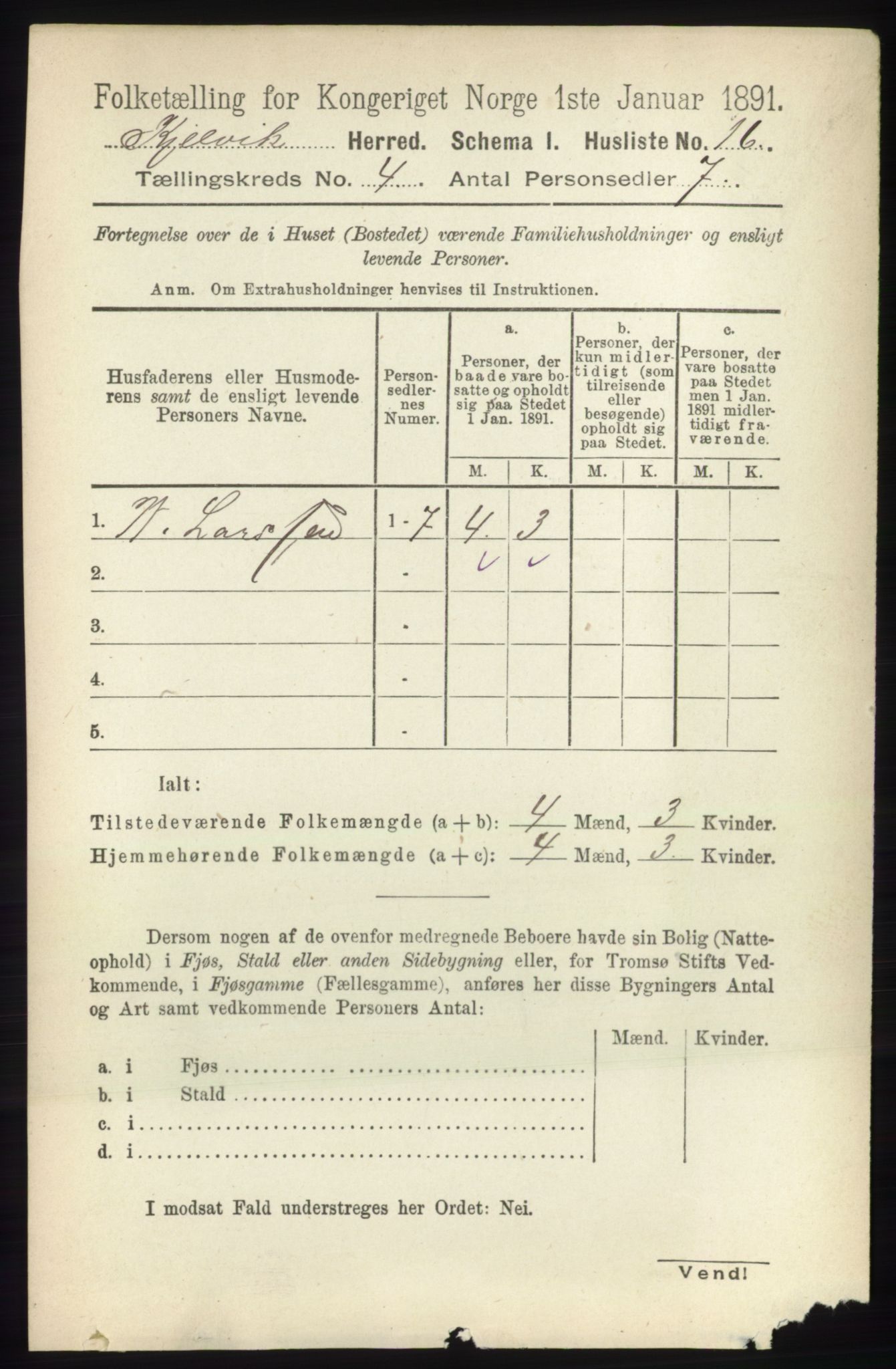 RA, 1891 census for 2019 Kjelvik, 1891, p. 422