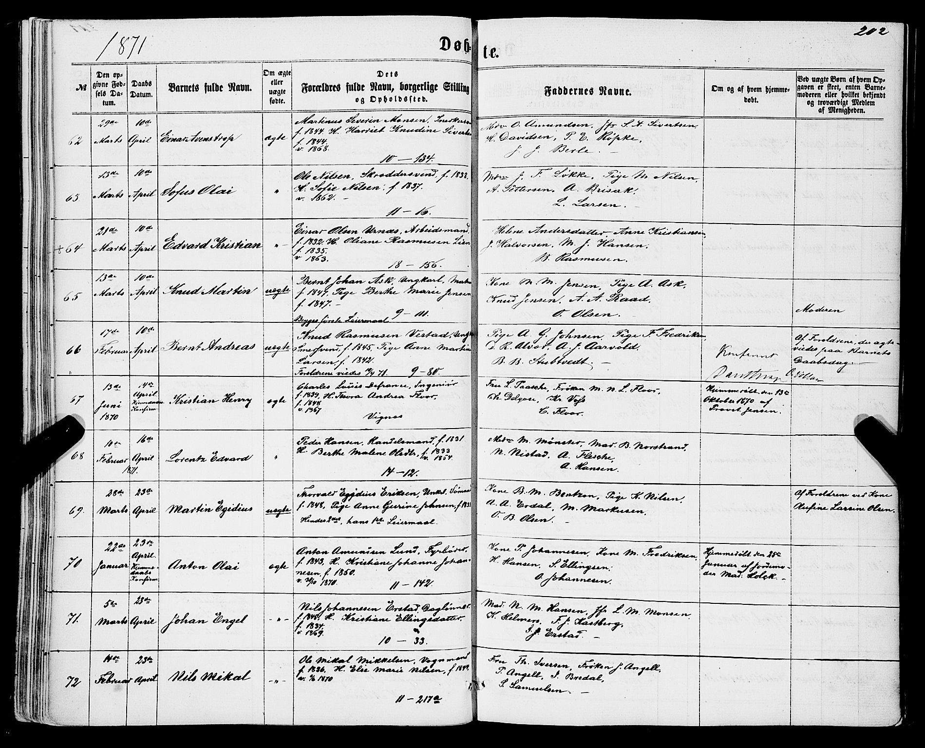 Domkirken sokneprestembete, AV/SAB-A-74801/H/Haa/L0021: Parish register (official) no. B 4, 1859-1871, p. 202