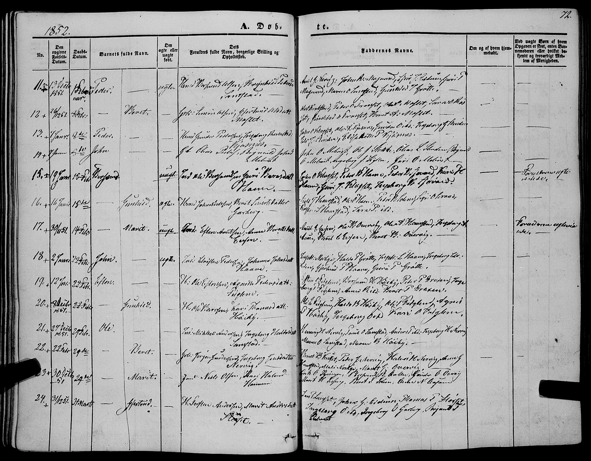 Ministerialprotokoller, klokkerbøker og fødselsregistre - Sør-Trøndelag, SAT/A-1456/695/L1145: Parish register (official) no. 695A06 /1, 1843-1859, p. 72