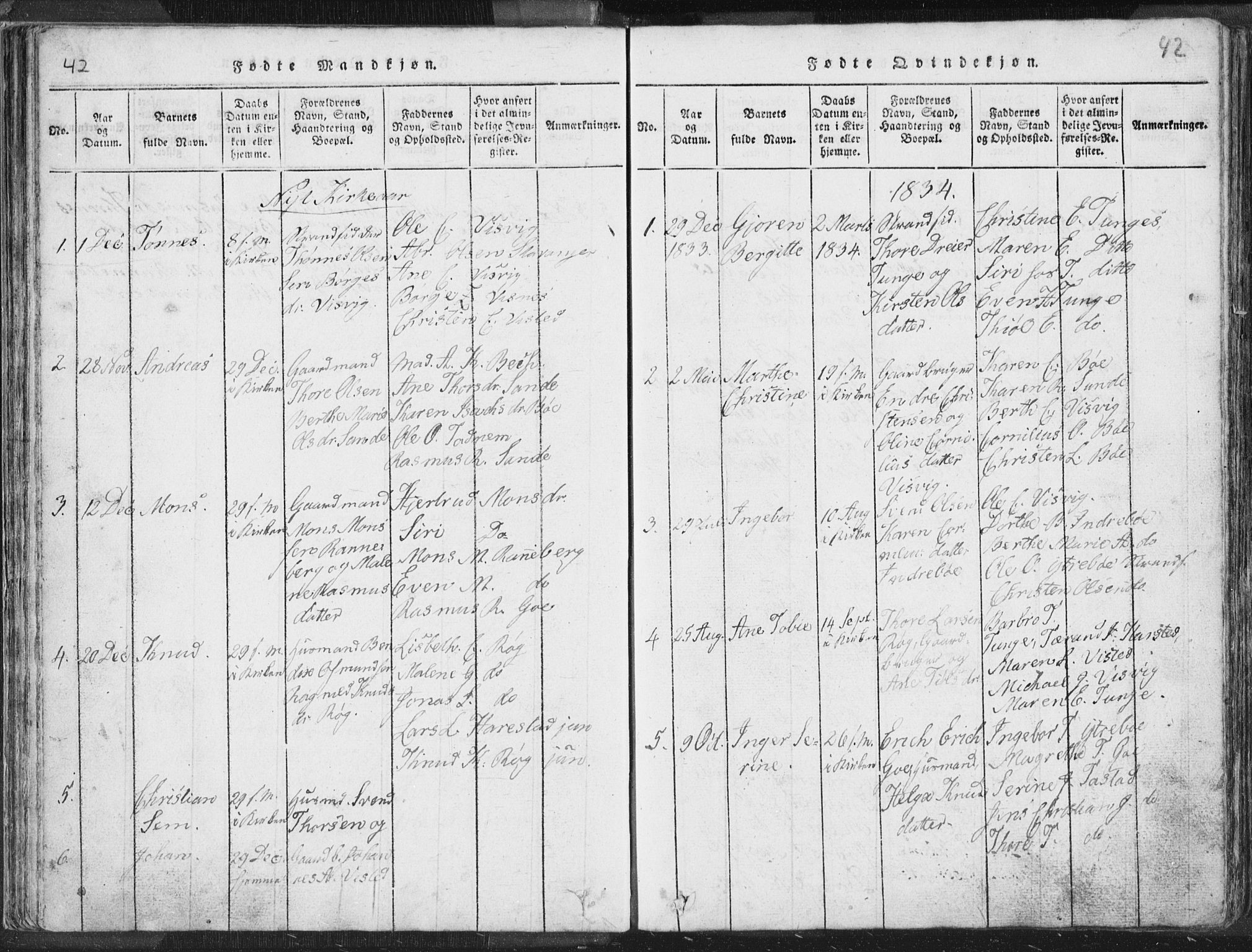 Hetland sokneprestkontor, AV/SAST-A-101826/30/30BA/L0001: Parish register (official) no. A 1, 1816-1856, p. 42