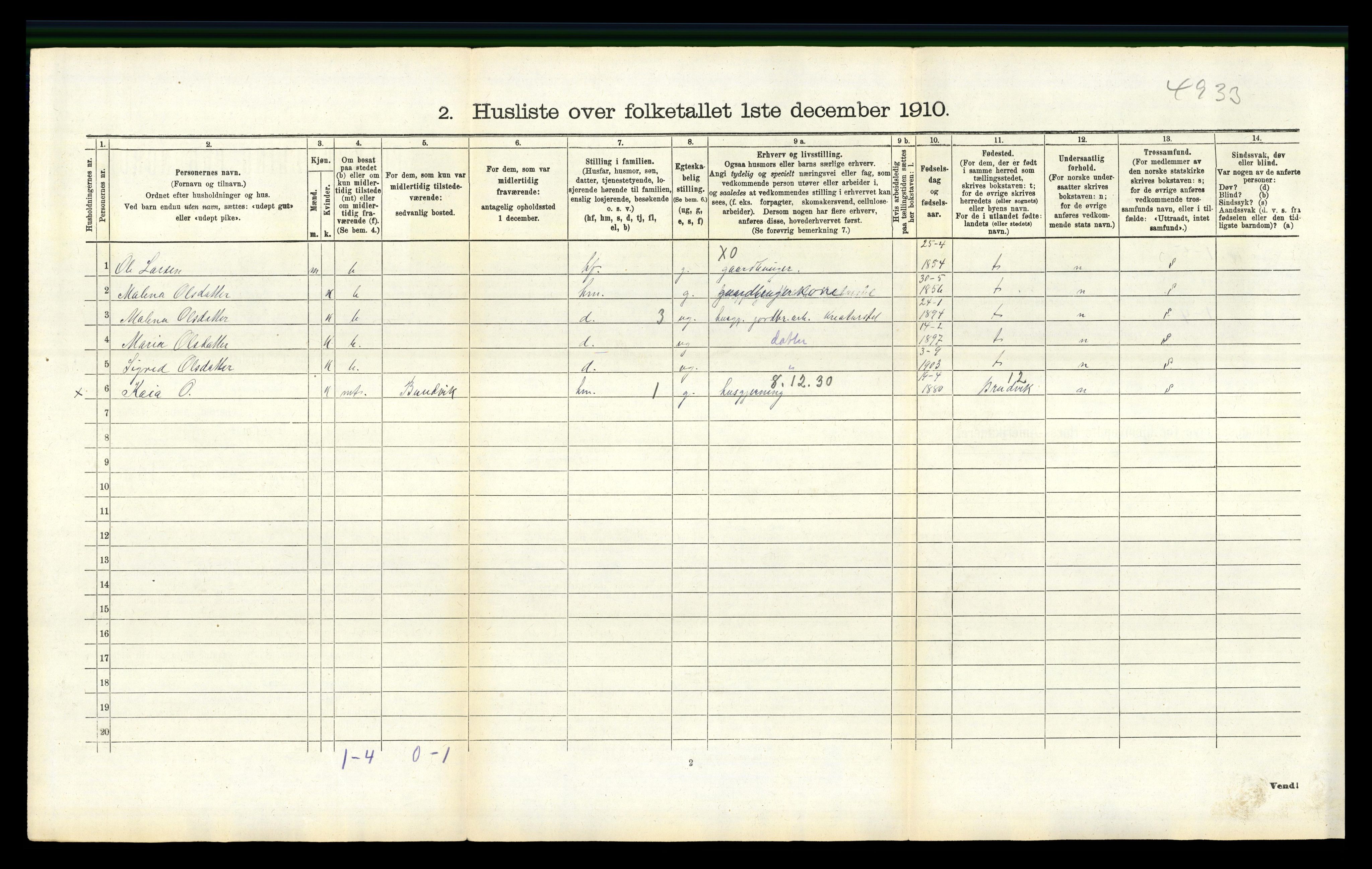 RA, 1910 census for Haus, 1910, p. 673