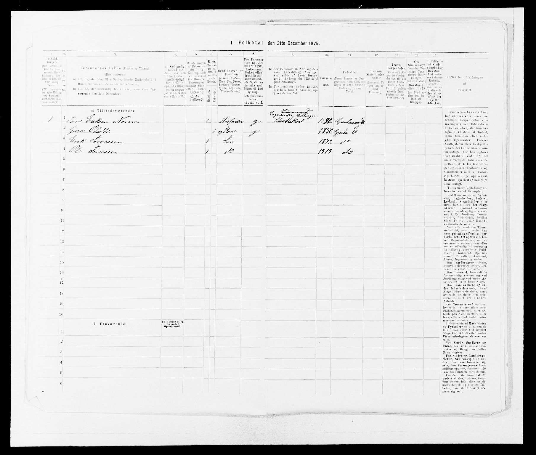 SAB, 1875 census for 1211P Etne, 1875, p. 300