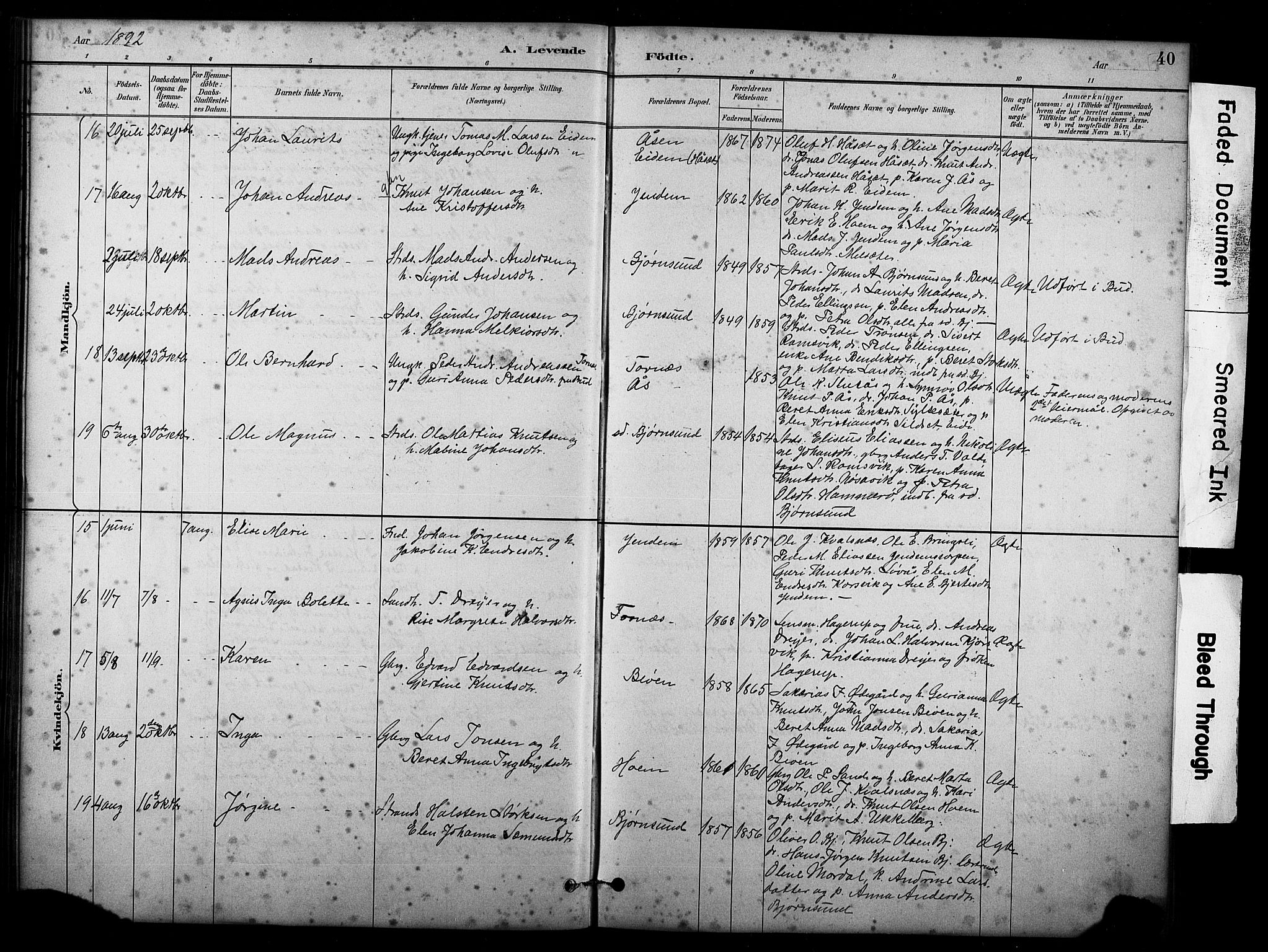 Ministerialprotokoller, klokkerbøker og fødselsregistre - Møre og Romsdal, SAT/A-1454/565/L0755: Parish register (copy) no. 565C04, 1883-1903, p. 40