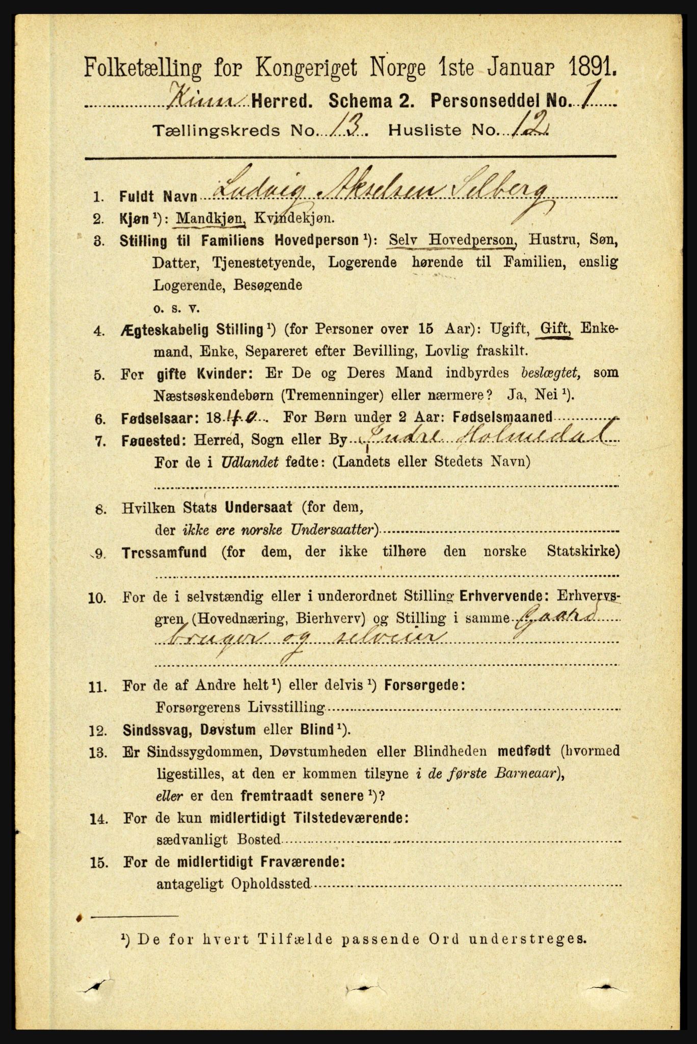 RA, 1891 census for 1437 Kinn, 1891, p. 5138