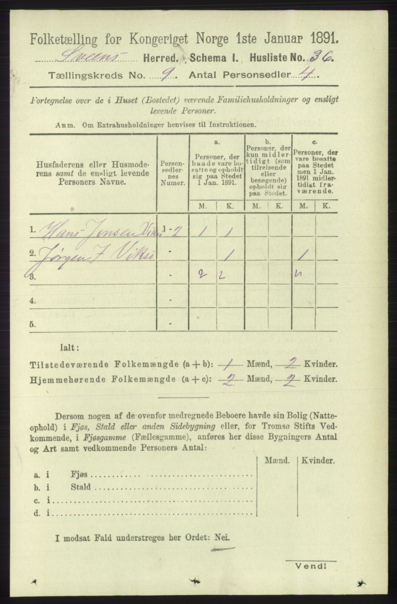 RA, 1891 census for 1216 Sveio, 1891, p. 2685