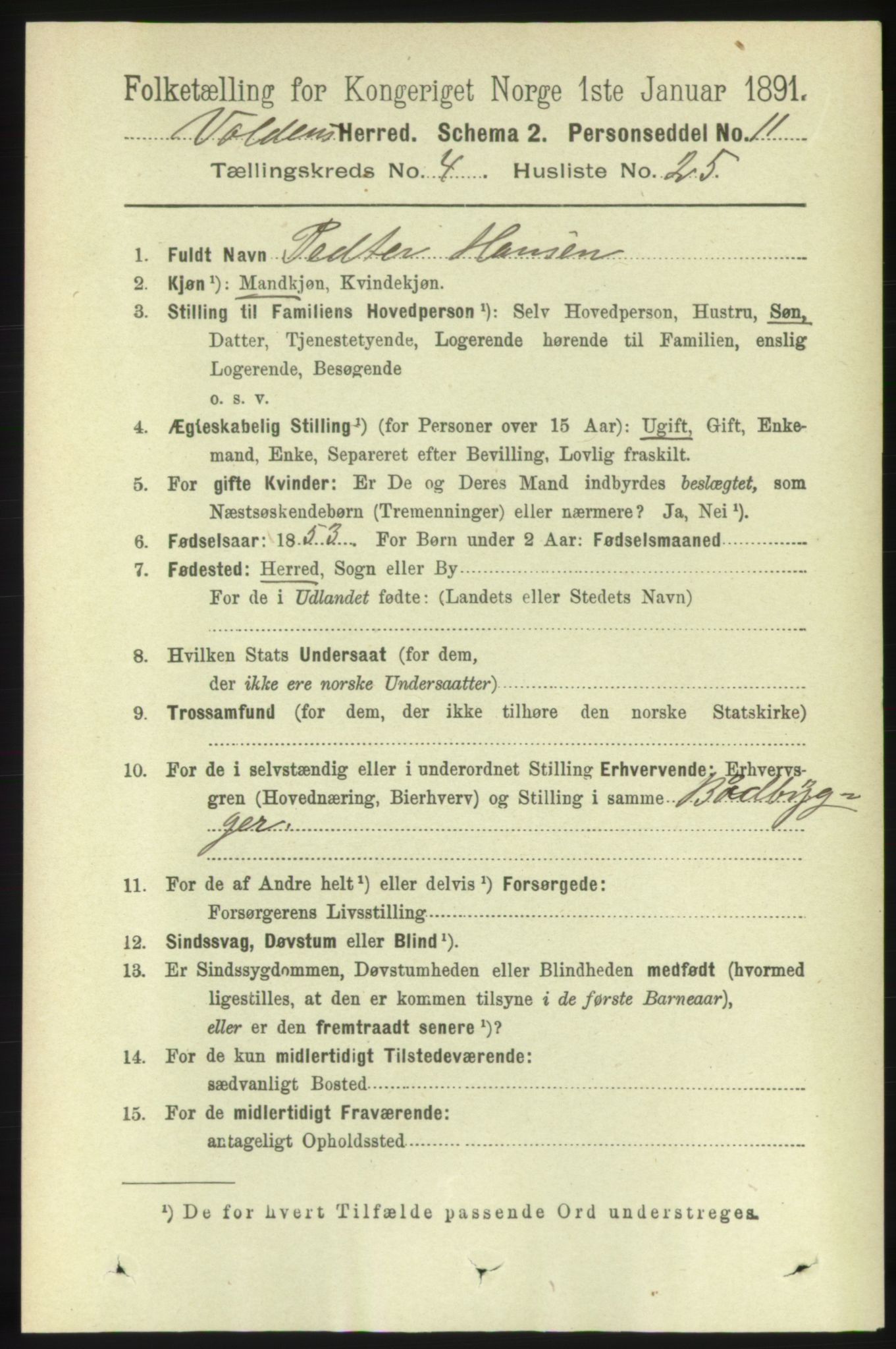 RA, 1891 census for 1519 Volda, 1891, p. 2132