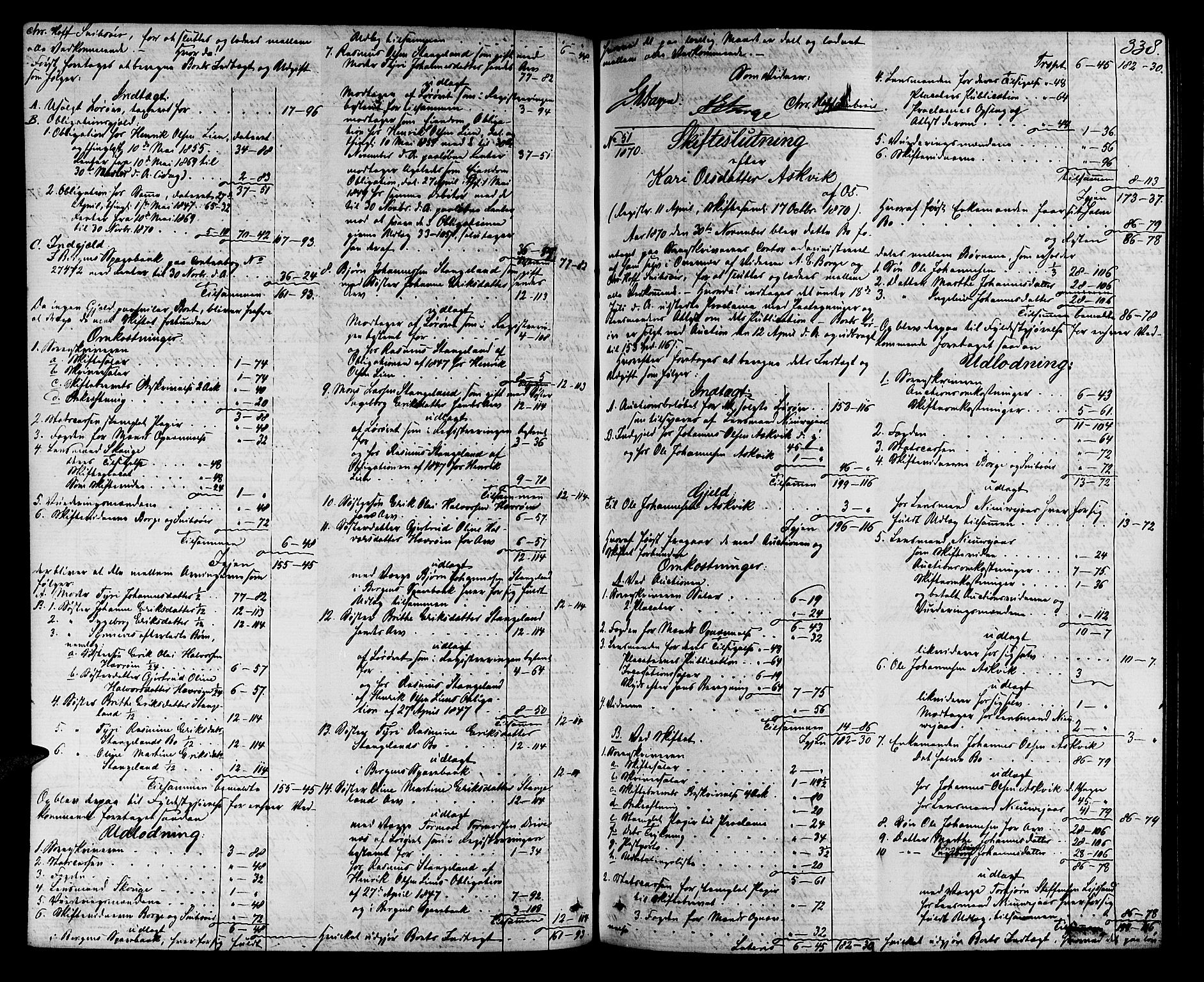 Midhordland sorenskriveri, AV/SAB-A-3001/1/H/Hd/L0004: Skifteutlodningsprotokoll, 1863-1878, p. 337b-338a