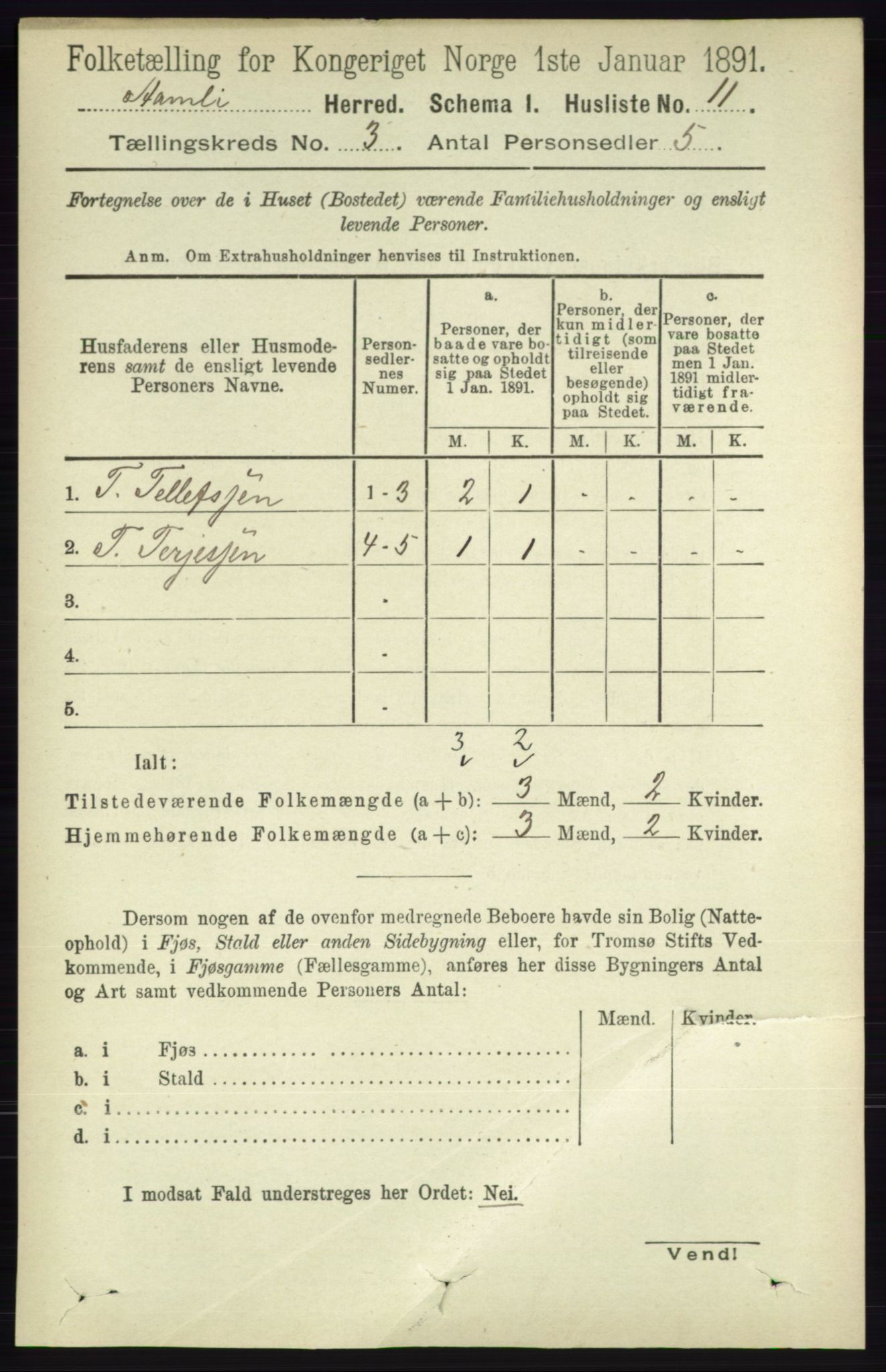 RA, 1891 census for 0929 Åmli, 1891, p. 310