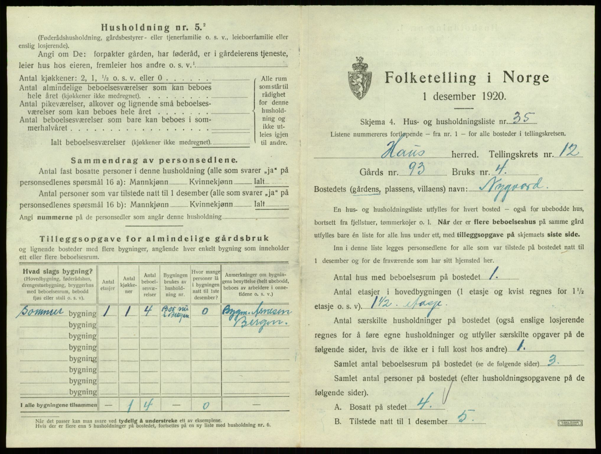 SAB, 1920 census for Haus, 1920, p. 1002