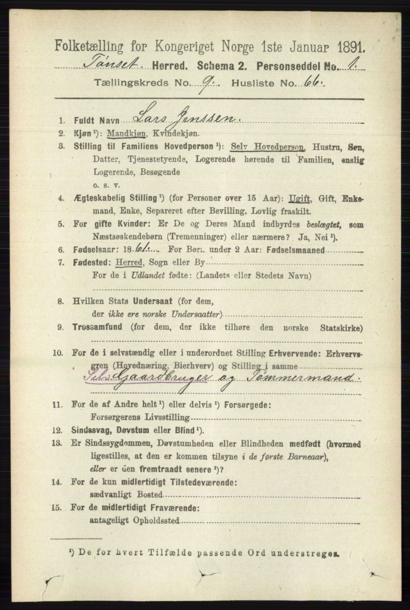 RA, 1891 census for 0437 Tynset, 1891, p. 2793