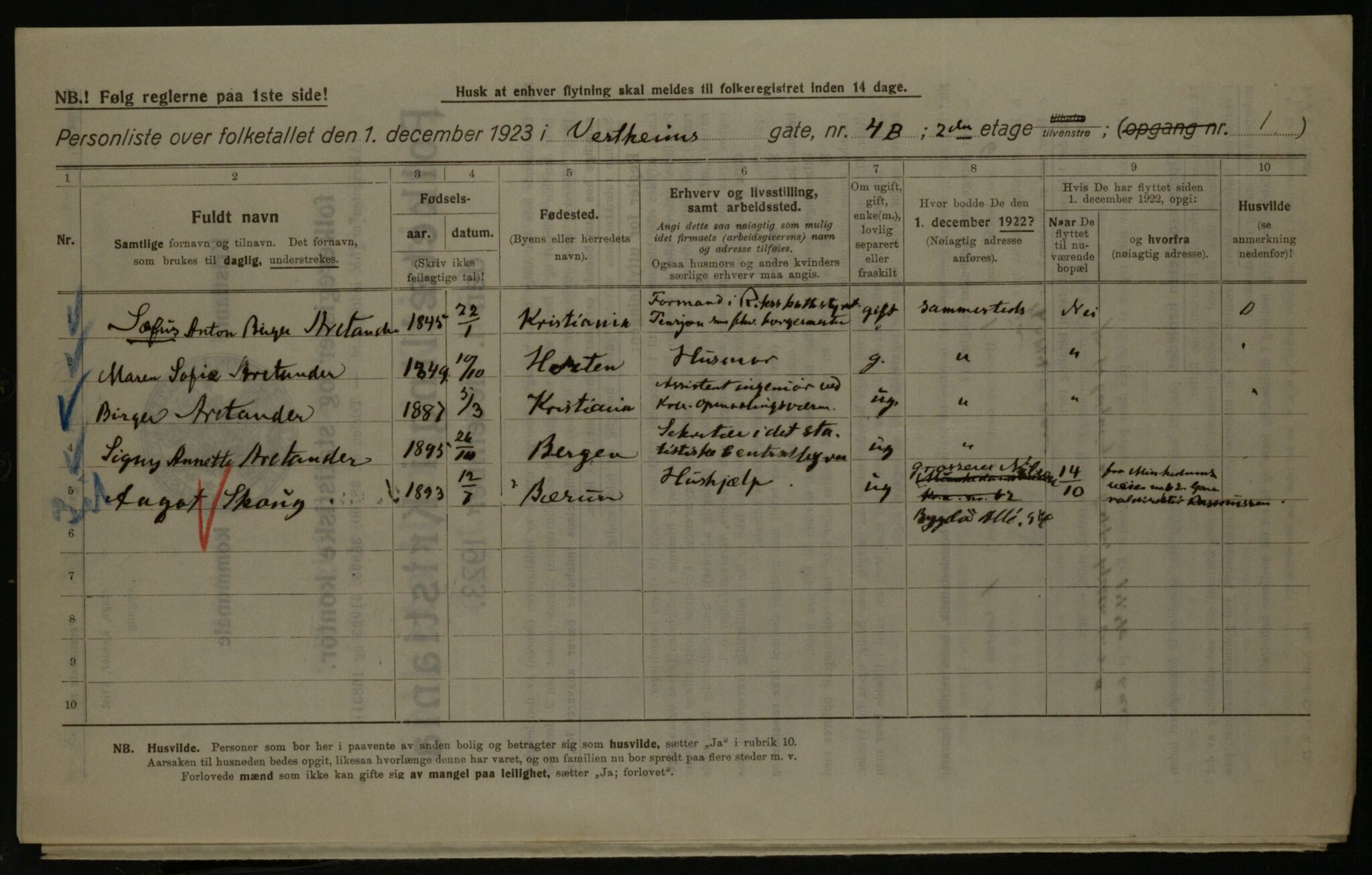 OBA, Municipal Census 1923 for Kristiania, 1923, p. 135302