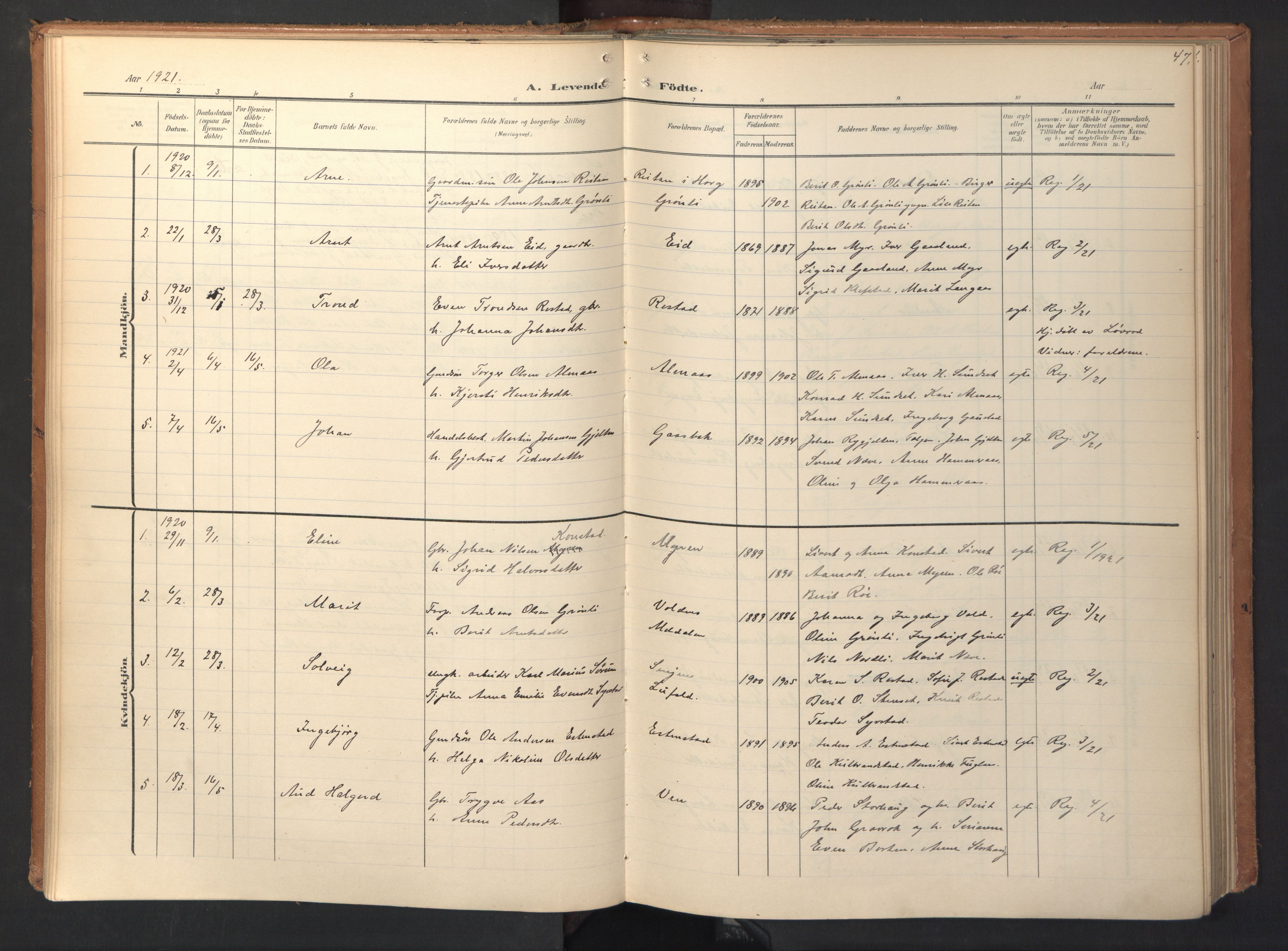 Ministerialprotokoller, klokkerbøker og fødselsregistre - Sør-Trøndelag, SAT/A-1456/694/L1128: Parish register (official) no. 694A02, 1906-1931, p. 47